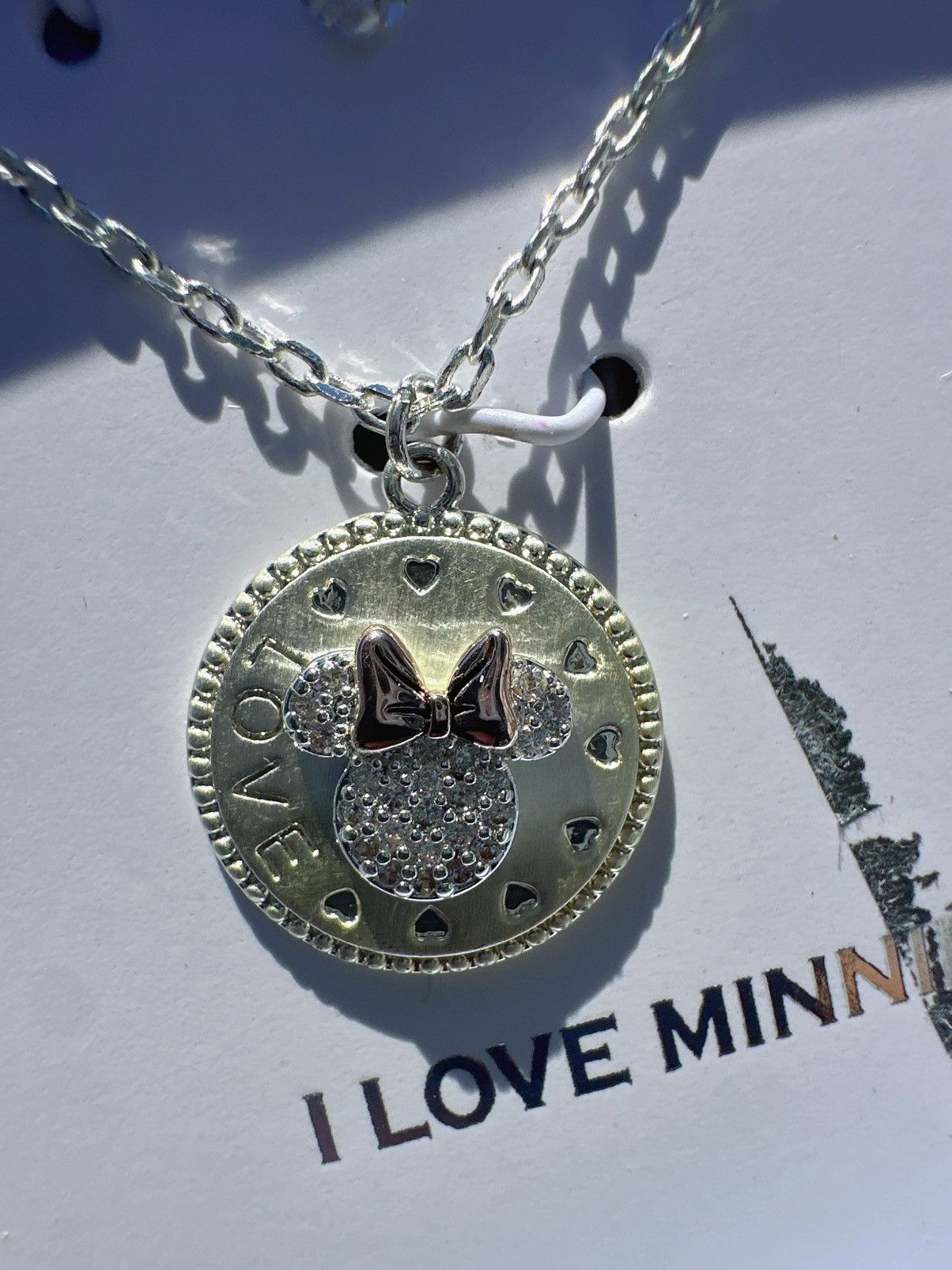 Designer Disney necklace silver tone rose gold bow “I love Minnie” Size ONE SIZE - 4 Thumbnail
