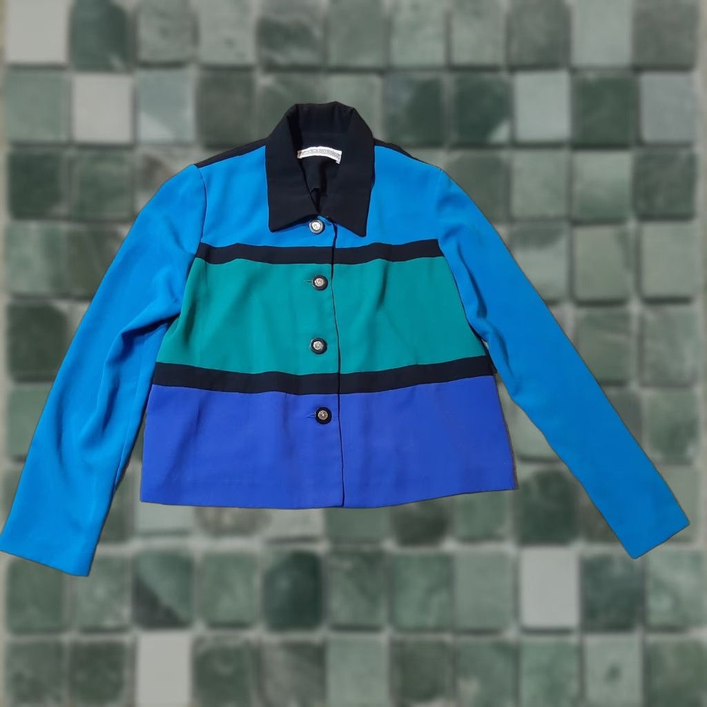 Vintage VINTAGE Jessica Howard Women's Blazer Jacket 5 Button Blue Black Long Sleeve 38" Chest Size L / US 10 / IT 46 - 1 Thumbnail