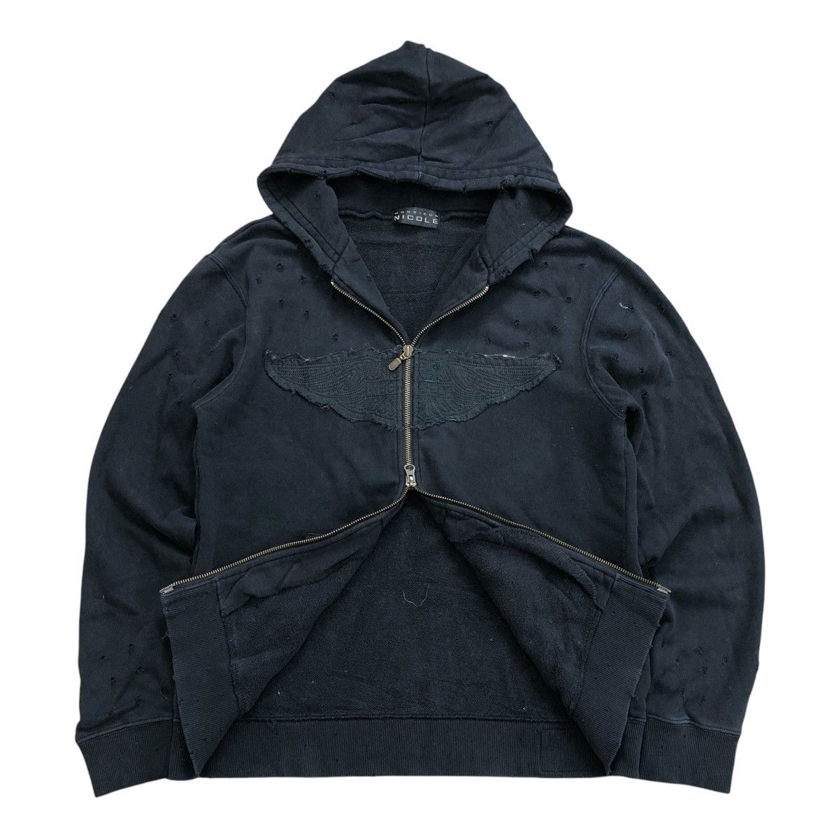 If Six Was Nine × Le Grande Bleu (L.G.B.) × Nicole Club Vintage Nicole Monsieur Embroidered Distressed Zip Hoodie Size US M / EU 48-50 / 2 - 2 Thumbnail