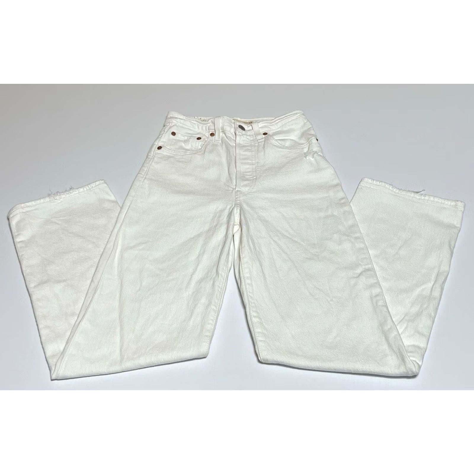 Levi's VINTAGE Levis Premium Ribcage Straight Ankle Jeans Womens 24x29 White Denim Size 42" / US 20 - 2 Thumbnail
