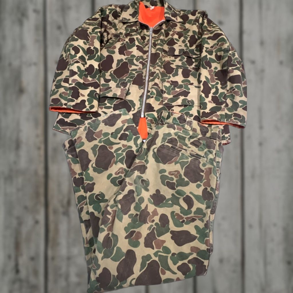 Sears VINTAGE Sears Roebuck Duck Woodland Camo Reversible Hunting Jacket & Pants Men L Camouflage 70s Cotton Canvas Field Jacket Size US 33 - 1 Thumbnail