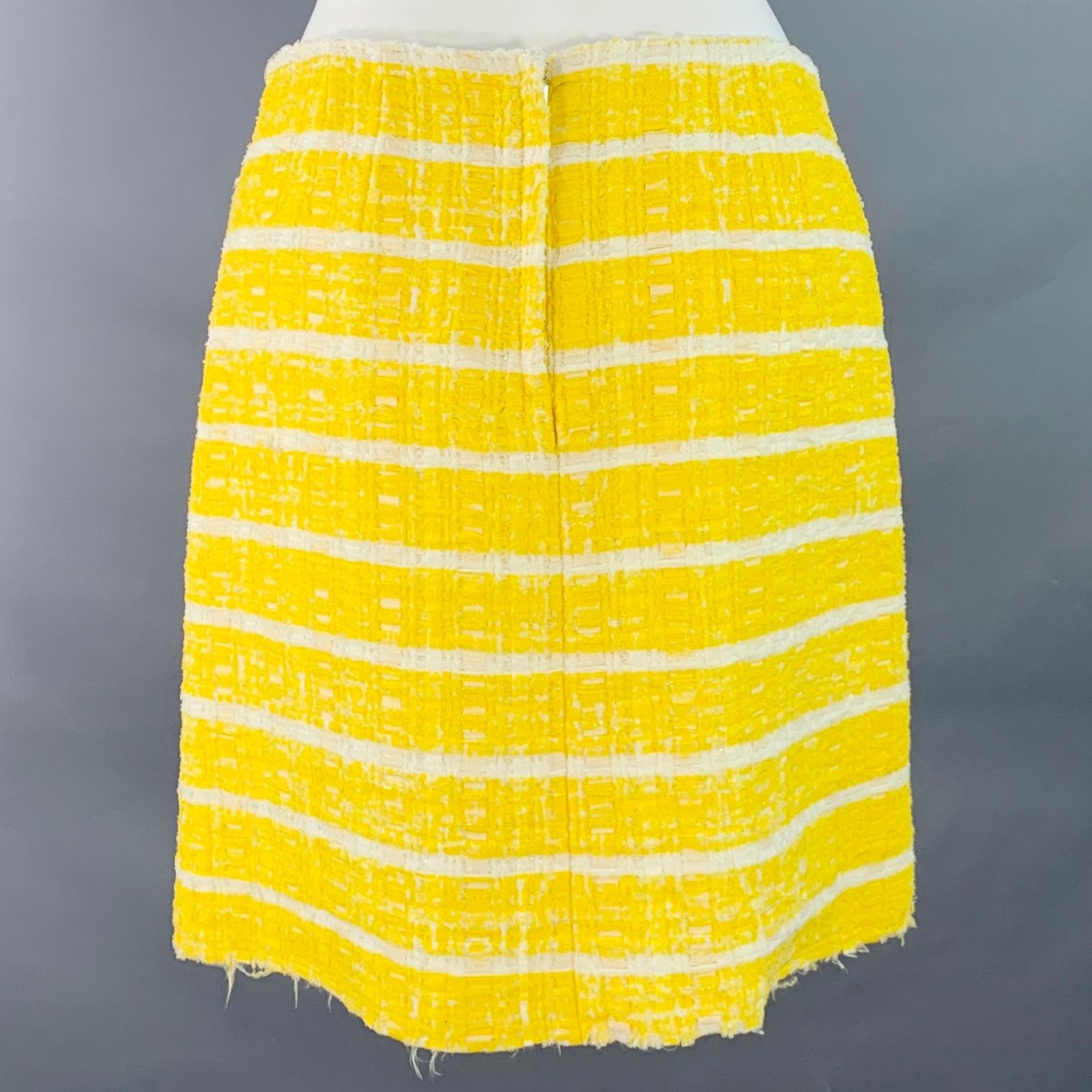 Marc Jacobs Size 2 Yellow White Boucle Stripe Two Pockets Mini Skirt Size 26" / US 2 / IT 38 - 2 Thumbnail