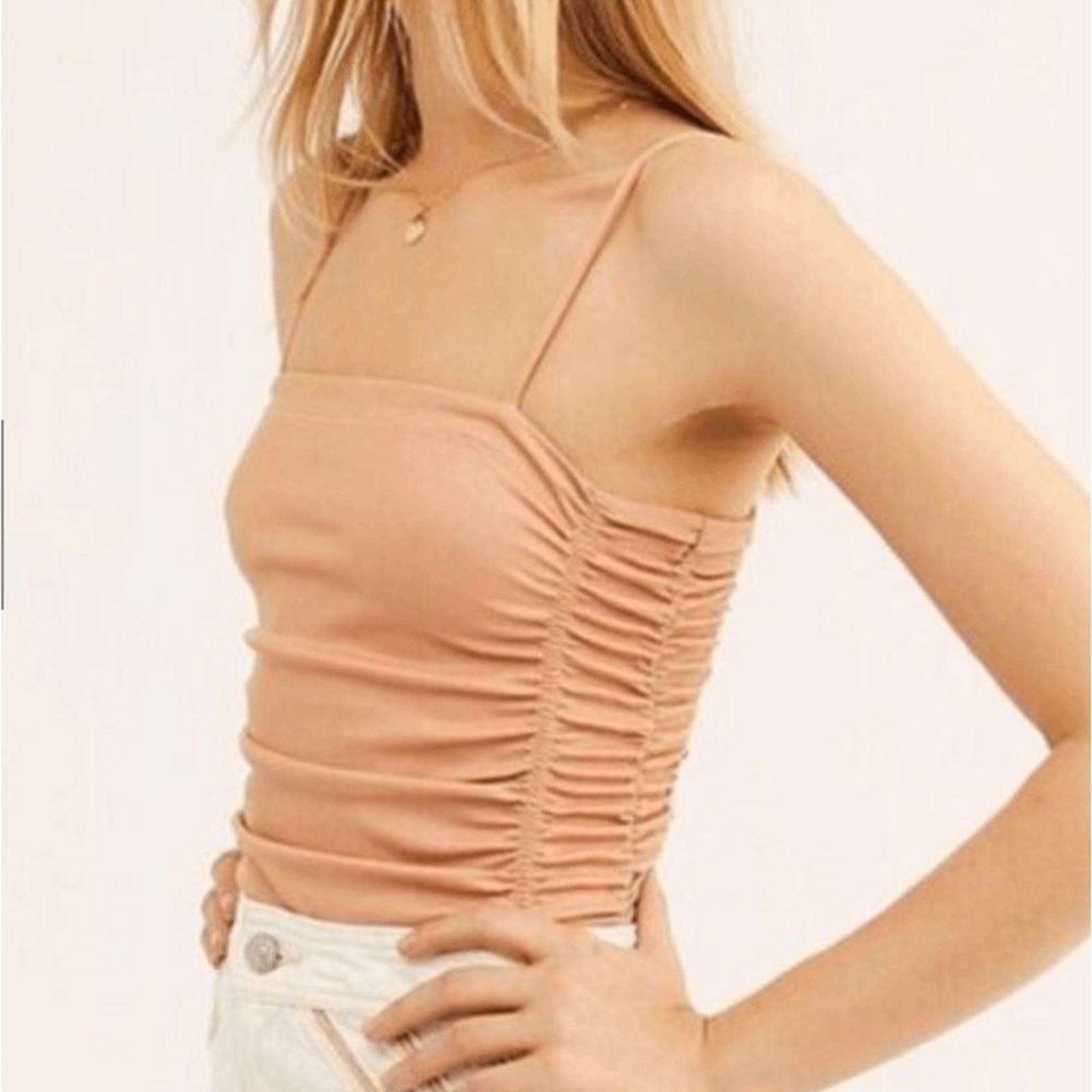 Free People Free People NWT On Your Side Bodysuit Ruched Tan, Size Small Size S / US 4 / IT 40 - 1 Thumbnail