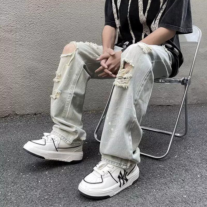Jean Men's hiphop slim straight ripped raw edge washed jeans Size US 32 / EU 48 - 4 Thumbnail