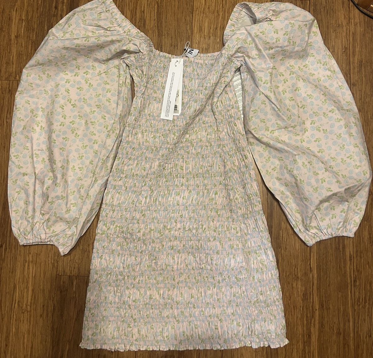 Ganni GANNI Shirred floral-print cotton mini dress Pastel pink Size L / US 10 / IT 46 - 8 Thumbnail