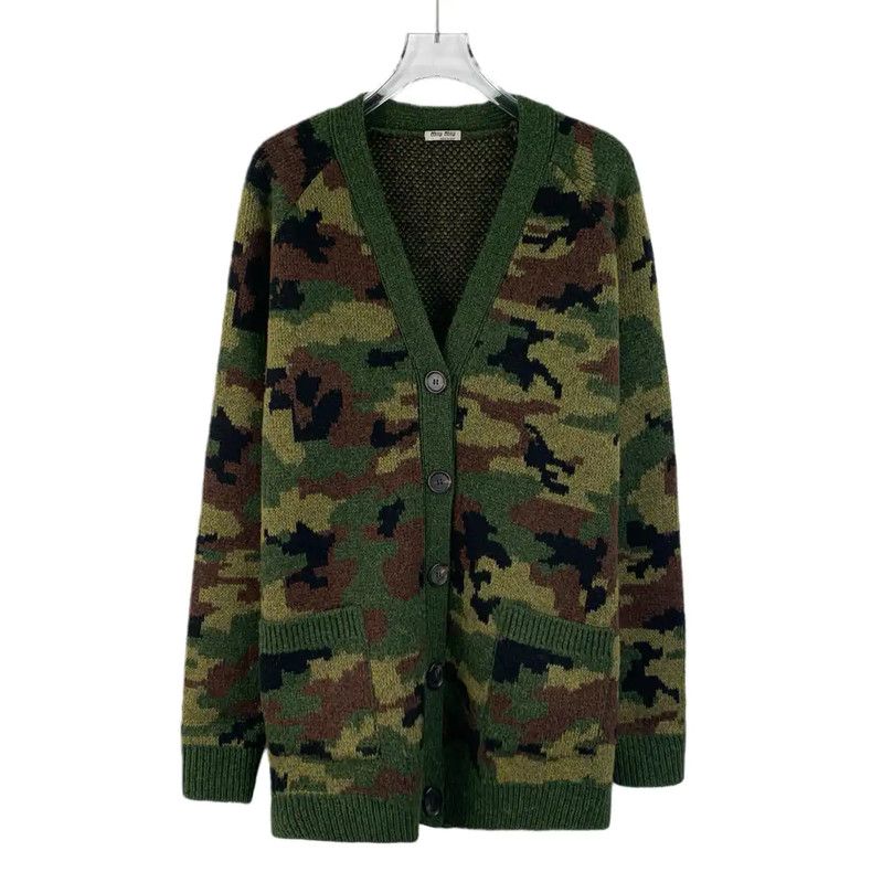 Miu Miu Miu Miu Military Green Cotton Cardigan 0089 Size M / US 6-8 / IT 42-44 - 1 Thumbnail