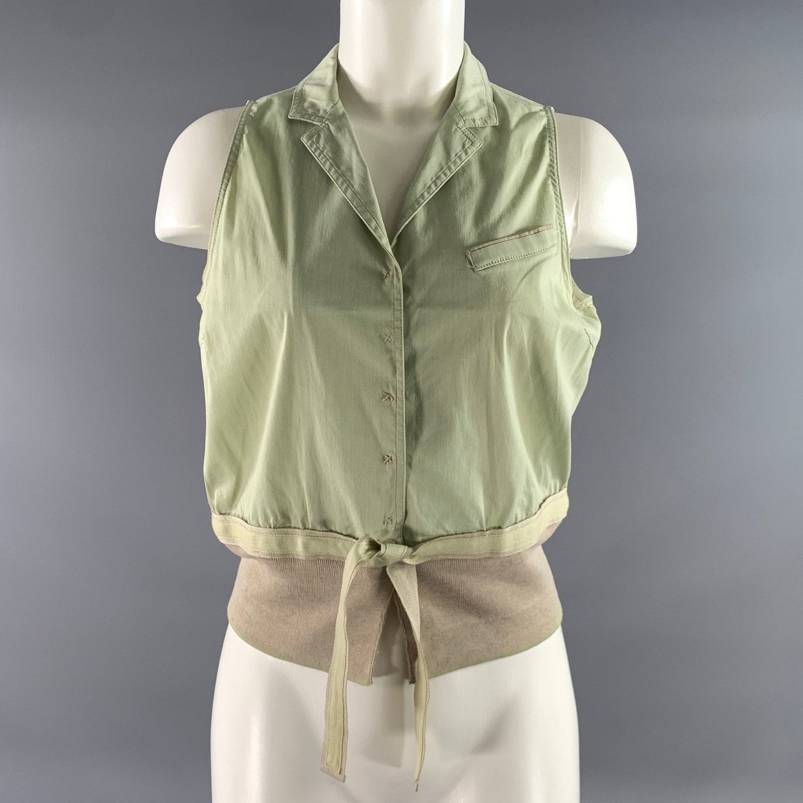 Brunello Cucinelli BRUNELLO CUCINELLI S Tan Mint Cotton Sleeveless Casual Top Size S / US 4 / IT 40 - 1 Thumbnail