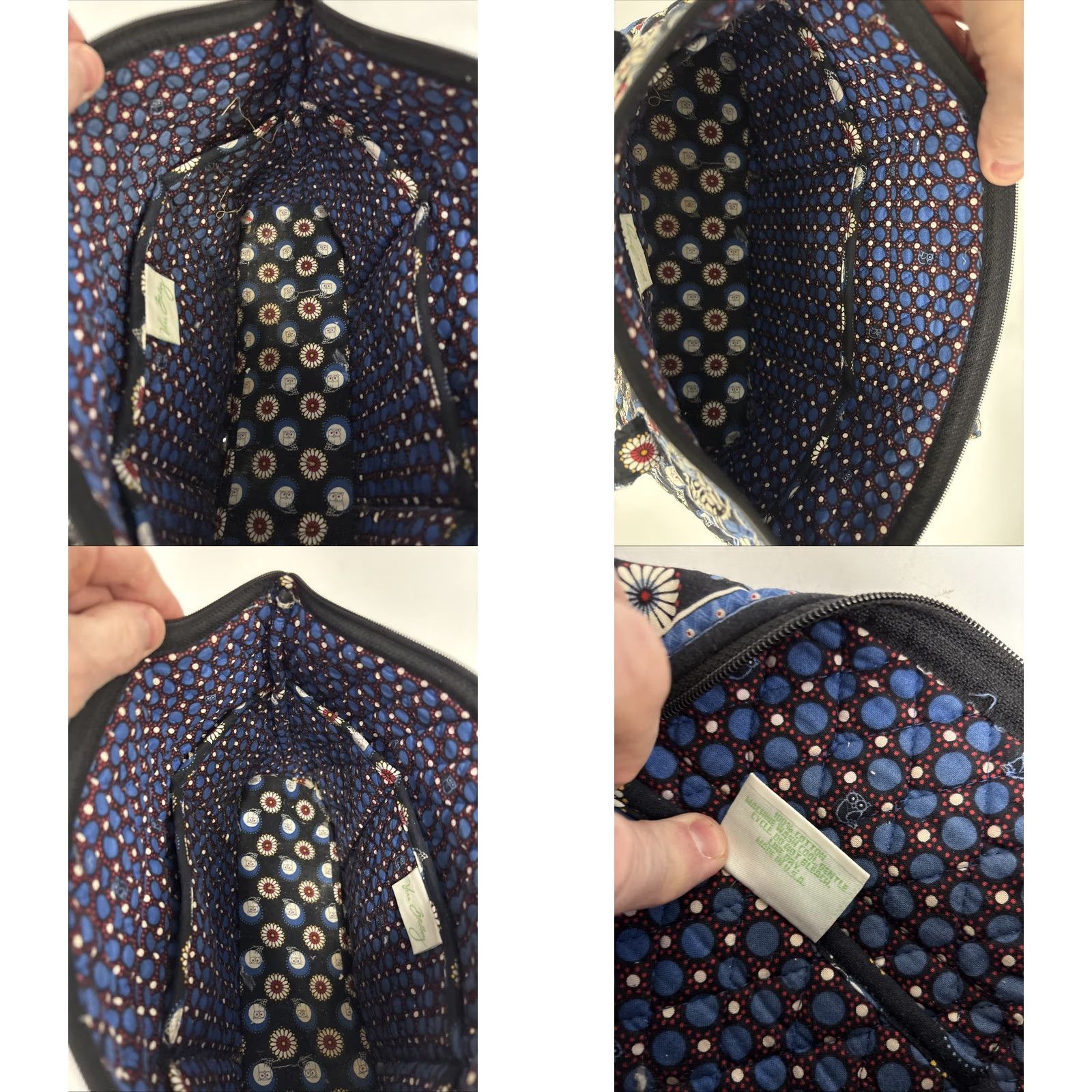 Vintage Vera Bradley Villager Night Owl Quilted Hangbag Tote Womens Blue Cotton Hangbag Size ONE SIZE - 8 Thumbnail