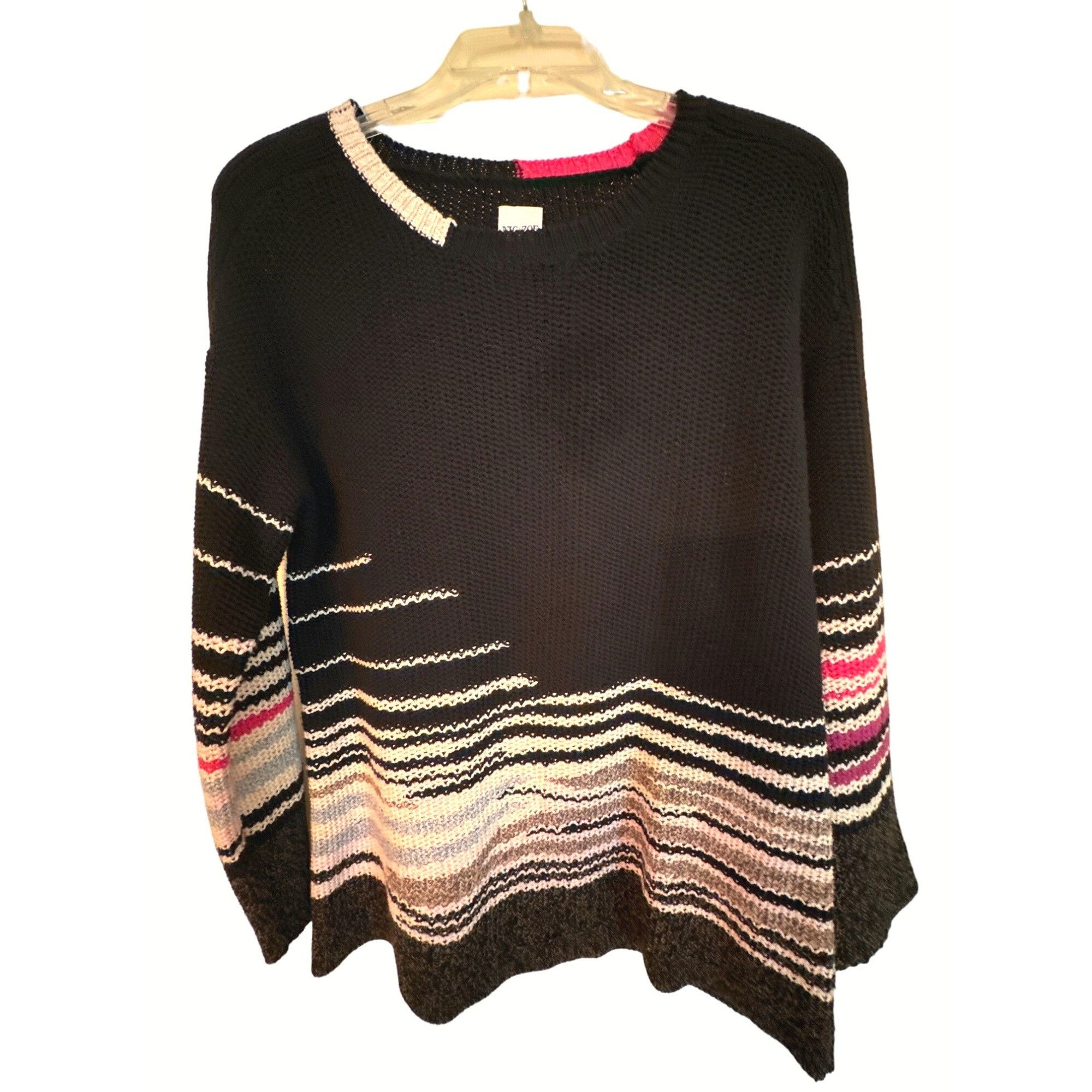 NIC+ZOE Nic and Zoe Womens Black Sweater With Multicolor Stripes Cot Size M / US 6-8 / IT 42-44 - 1 Thumbnail