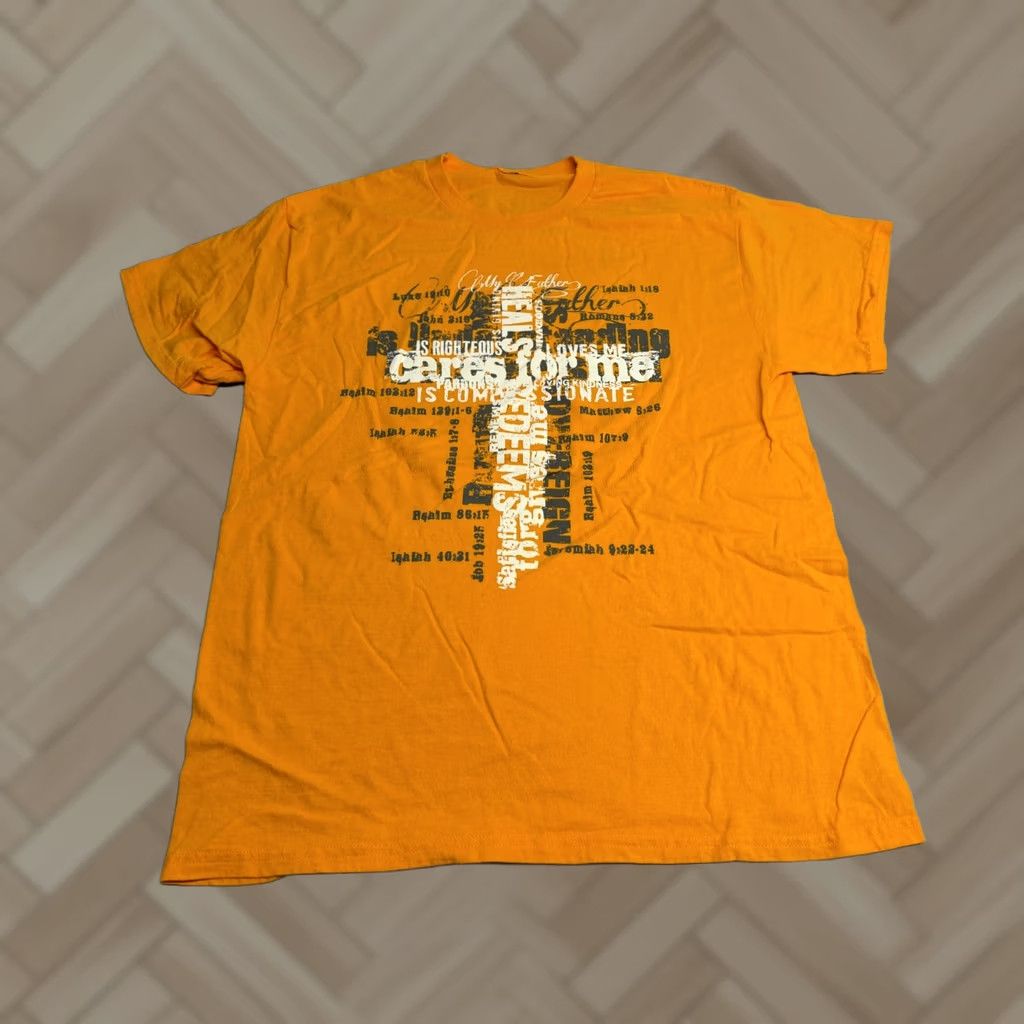 Vintage Faith T-Shirt Orange XL Christian Cross Word Cloud Bible Verse God Tee Size XL / US 12-14 / IT 48-50 - 1 Thumbnail