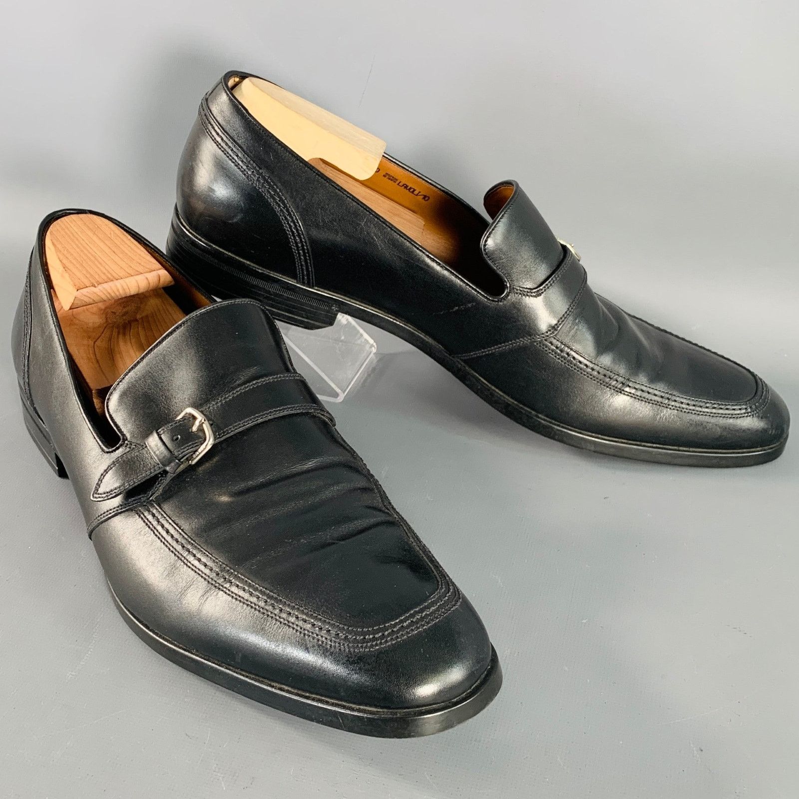 Bally BALLY Size 12 Lavoli Black Silver Leather Buckle Loafers Size US 12 / EU 45 - 1 Thumbnail
