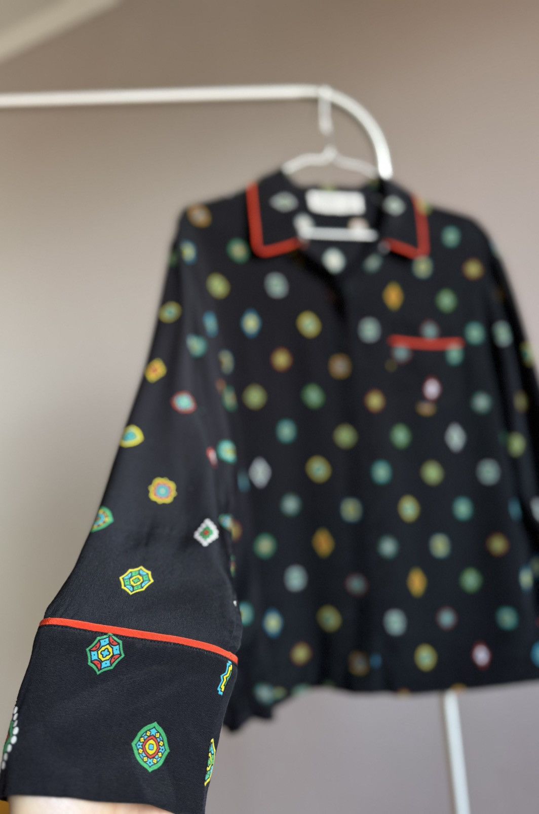 H&M × Kenzo H&M Kenzo Silk Print Pajama Button Up Shirt Black Blouse Size XS / US 0-2 / IT 36-38 - 9 Thumbnail