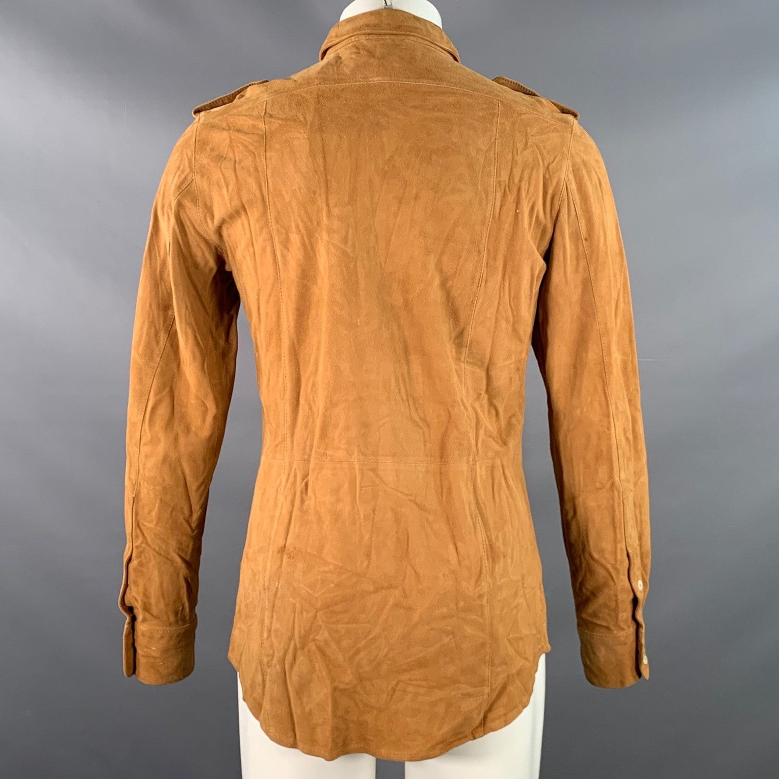 Dolce & Gabbana Camel Suede Military Two Pockets Epaulets Long Sleeve Shirt Size US XS / EU 42 / 0 - 3 Thumbnail
