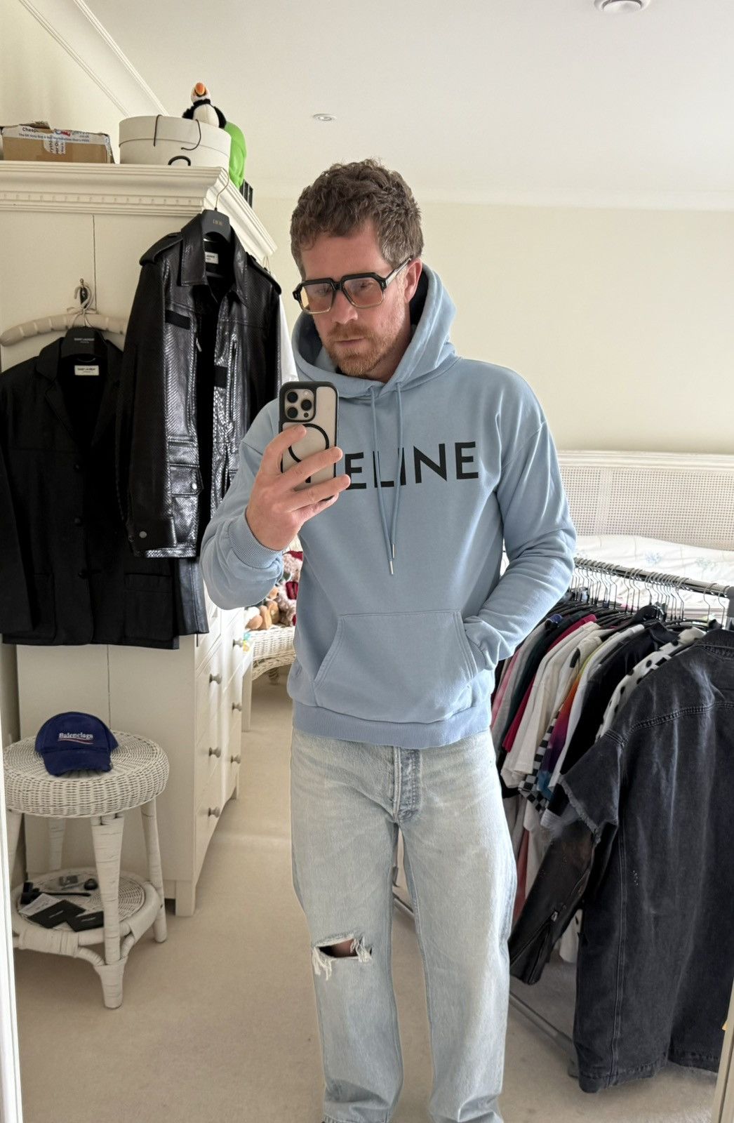 Celine Celine blue black logo hoodie Hedi Slimane grail Size US L / EU 52-54 / 3 - 2 Thumbnail