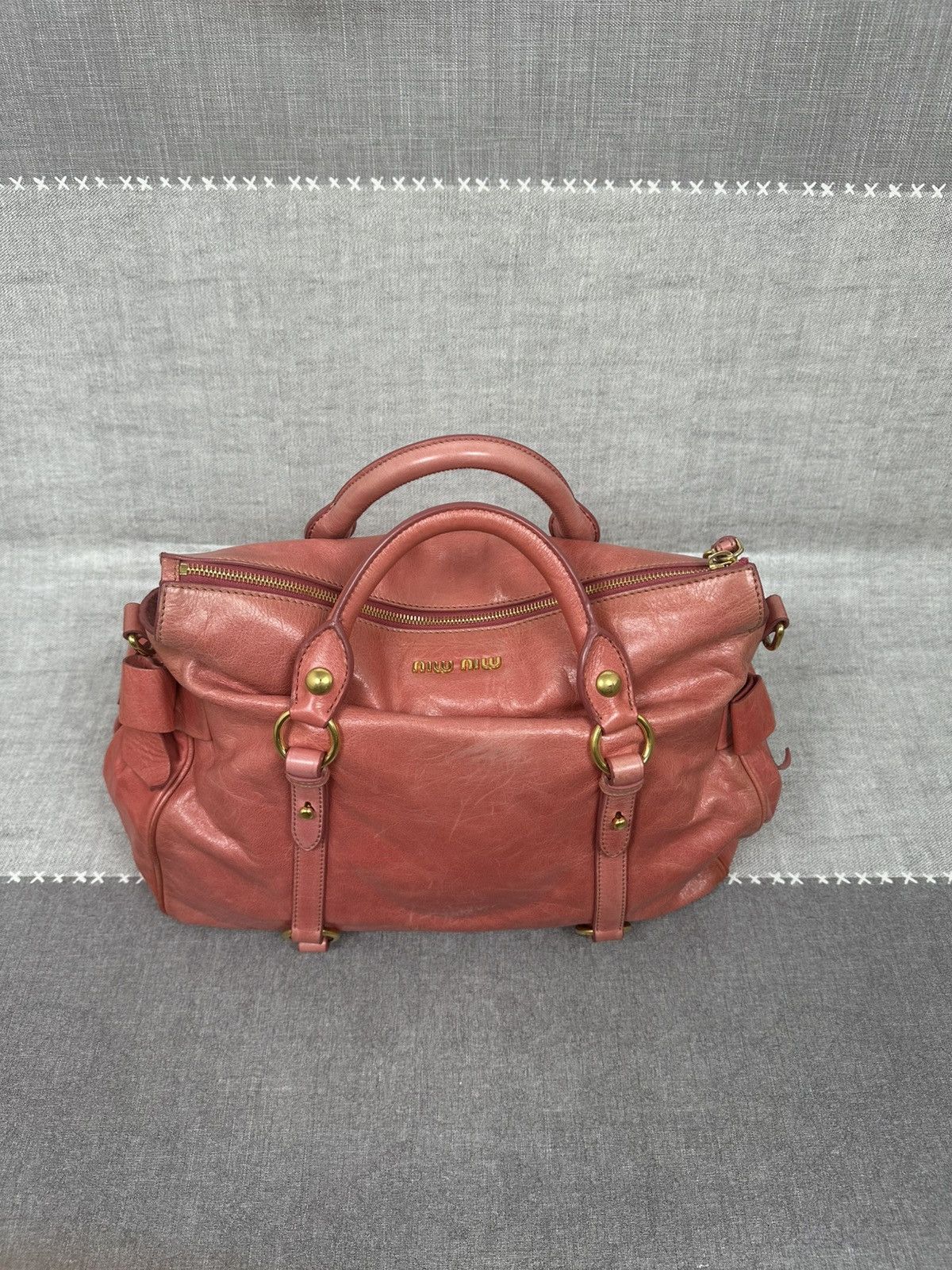 Miu Miu Miu Miu Vitello Lux Bow Bag — Coral Pink Leather — Size 26 Size ONE SIZE - 2 Thumbnail