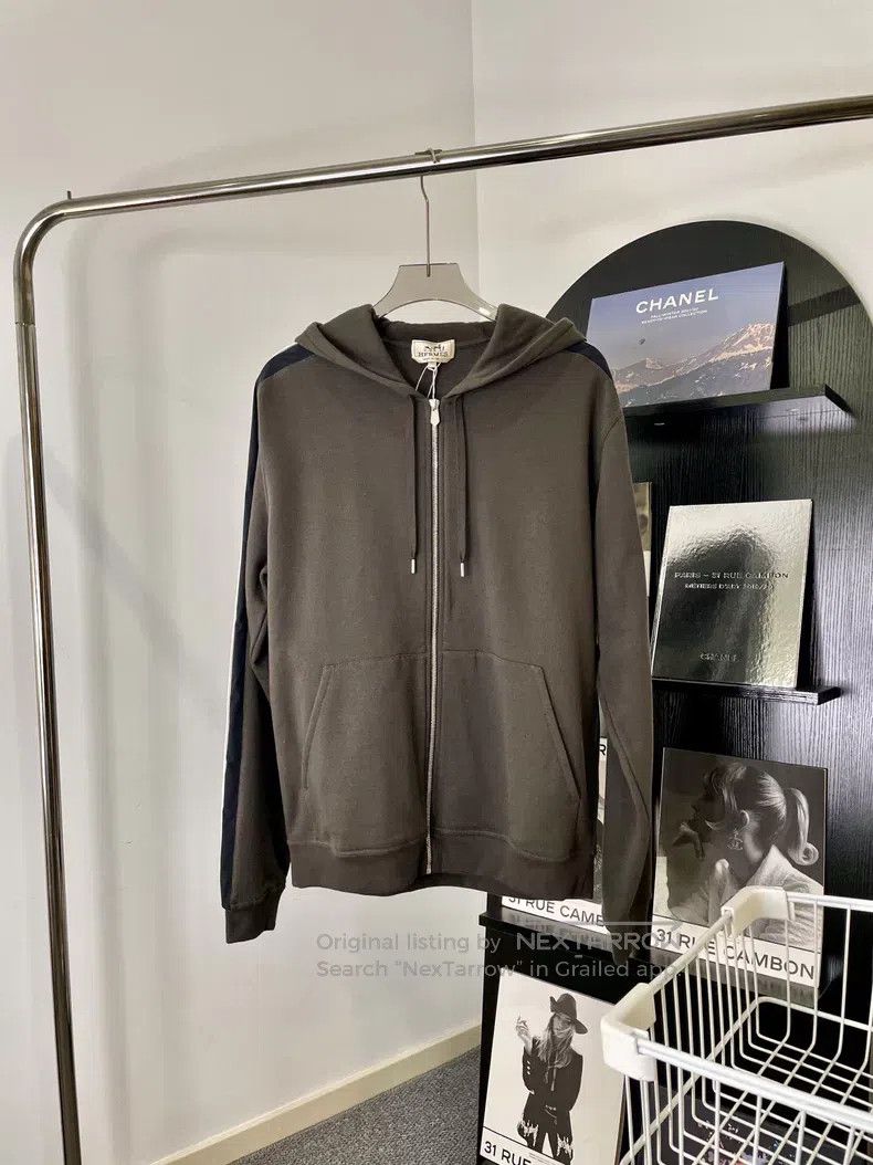 Hermes Hermes Dark grey hoodie zip coat Size L / US 10 / IT 46 - 1 Thumbnail