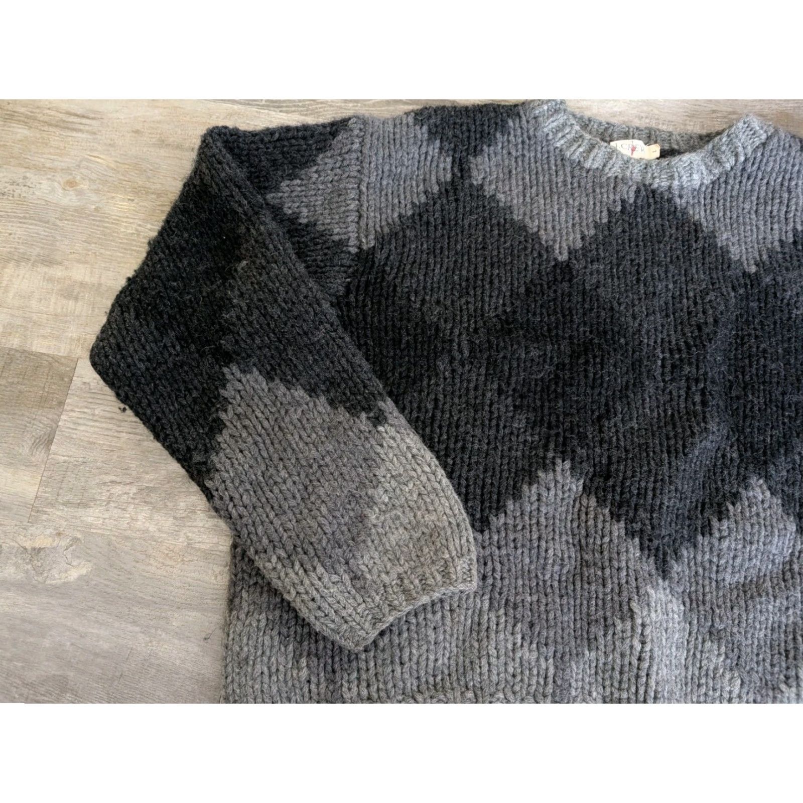 J.Crew J.CREW Men's Oarsman Fair Isle 100% Wool Sweater Diamond Pattern Black Gray L Crew Neck Pullover Winter Heavyweight Knit Knitwear Baggy? Size US L / EU 52-54 / 3 - 2 Thumbnail