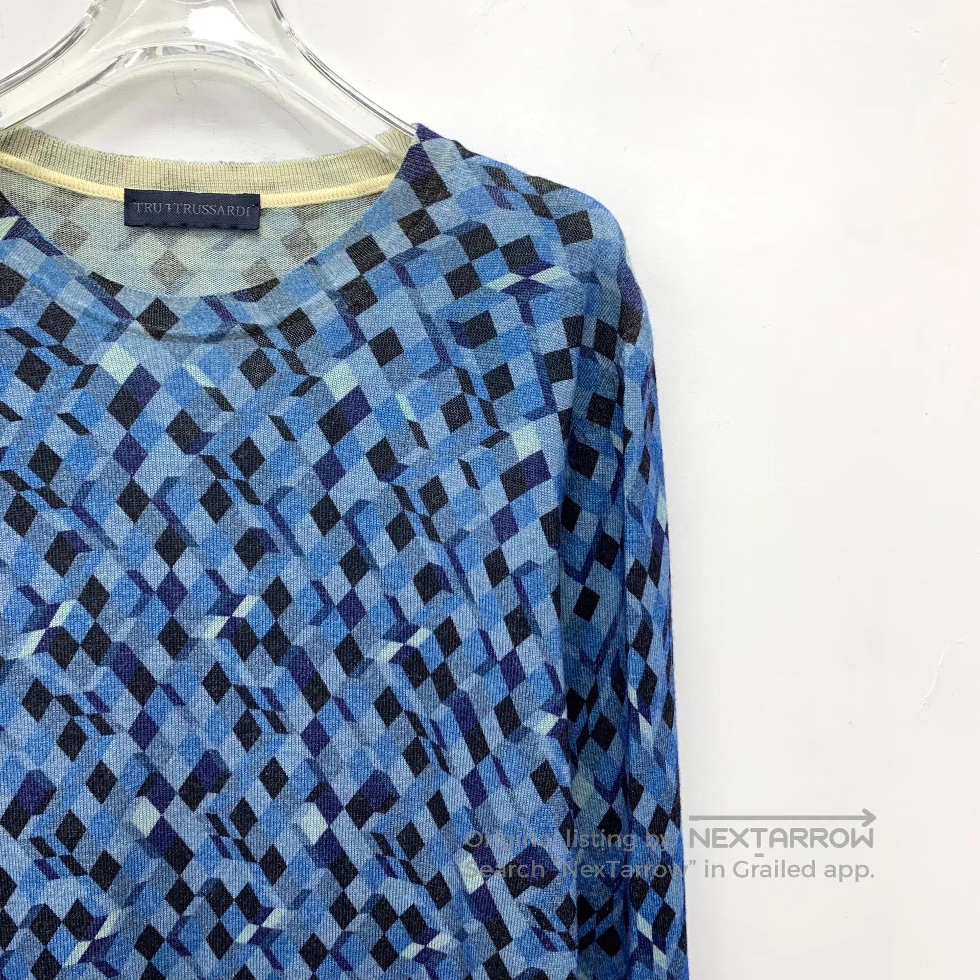 Other Tru Trussardi Dark Blue Plaid Wool Round Neck Long-Sleeve Size US S / EU 44-46 / 1 - 3 Thumbnail