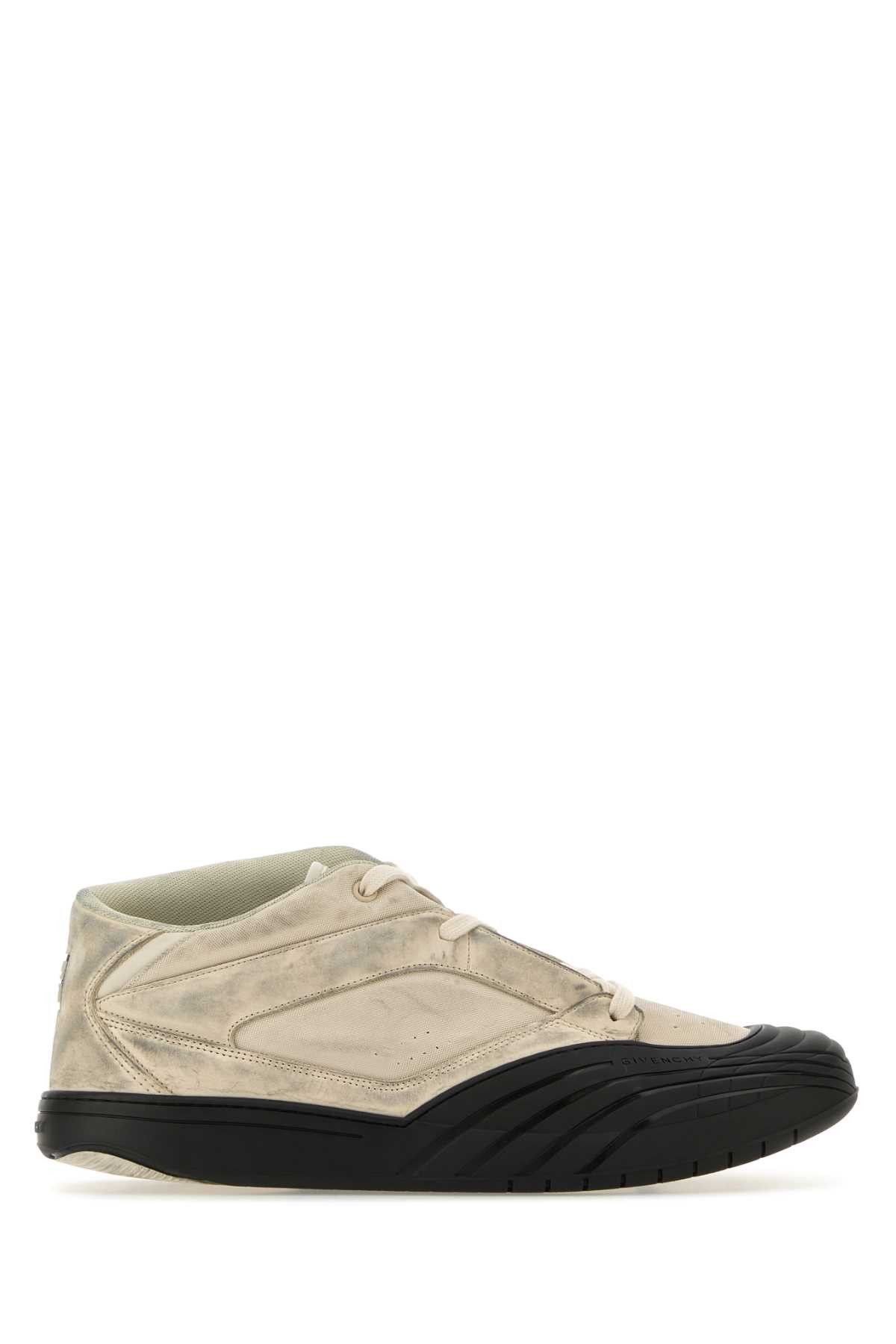 Sand Fabric And Leather Skater Sneakers