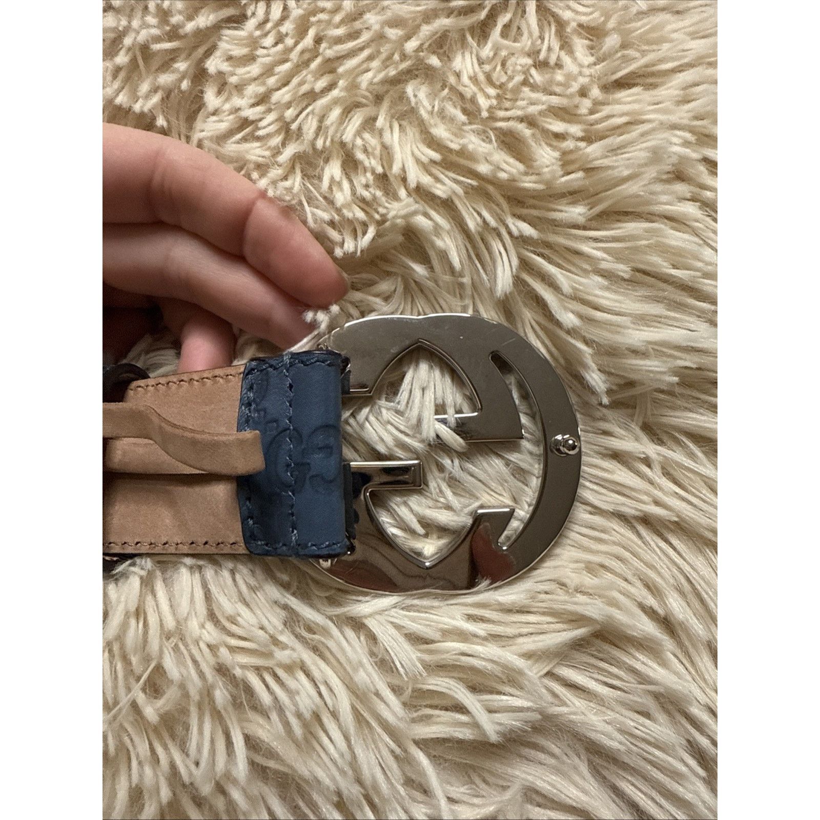 Gucci Men's Gucci Blue GG Supreme Marmont Embossed Leather Belt Size 36 - 9 Thumbnail