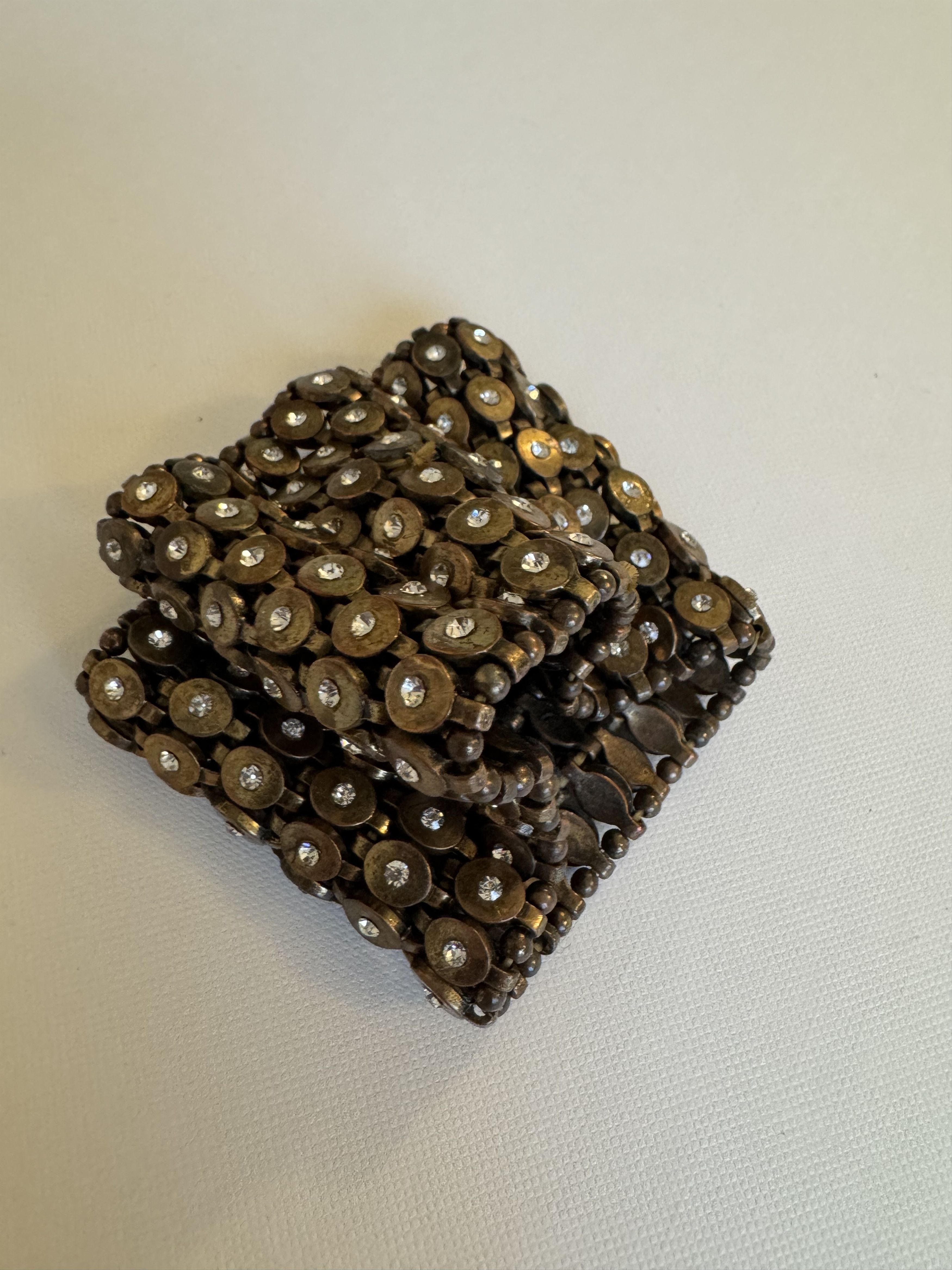 Vintage Stretch Cuff Bracelet Metal Crystal
