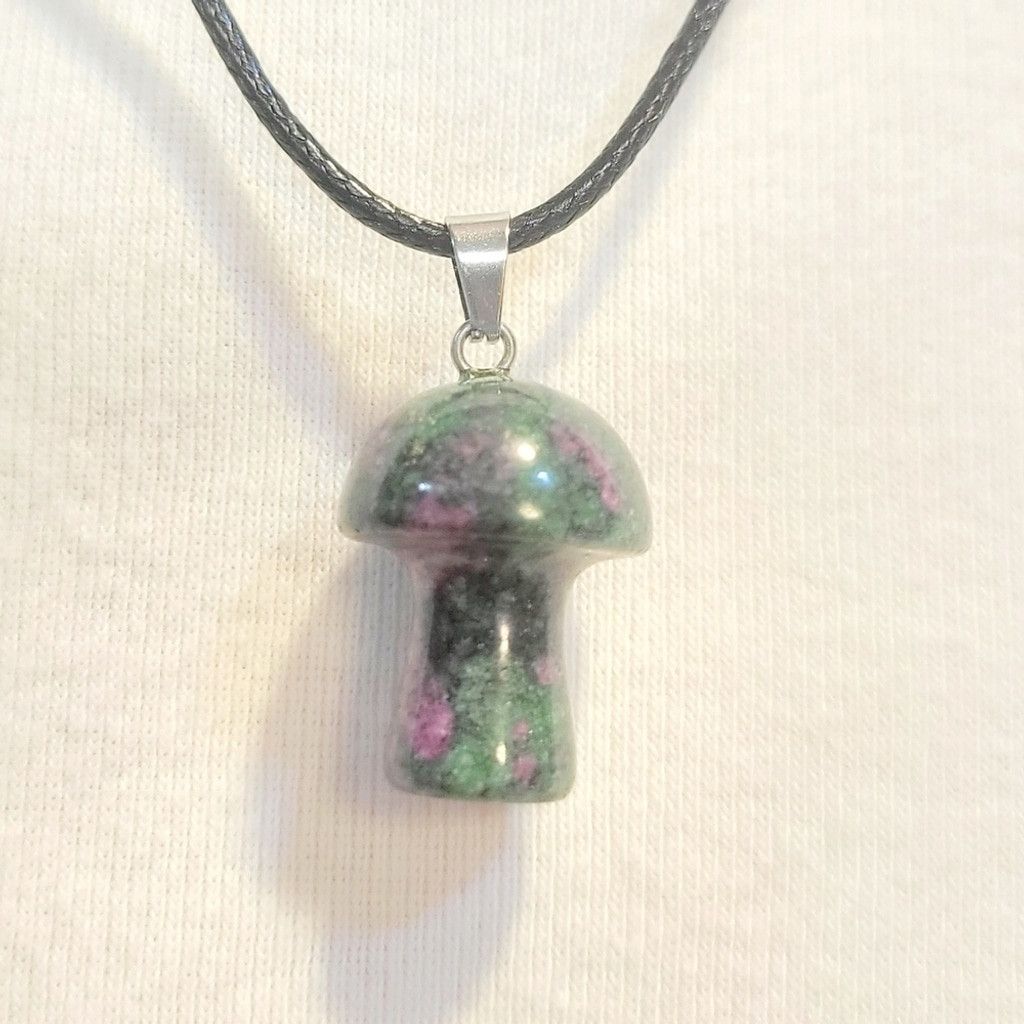 Handmade Natural Ruby Zoisite 1/2" Mushroom Crystal Pendant Necklace Size ONE SIZE - 4 Thumbnail