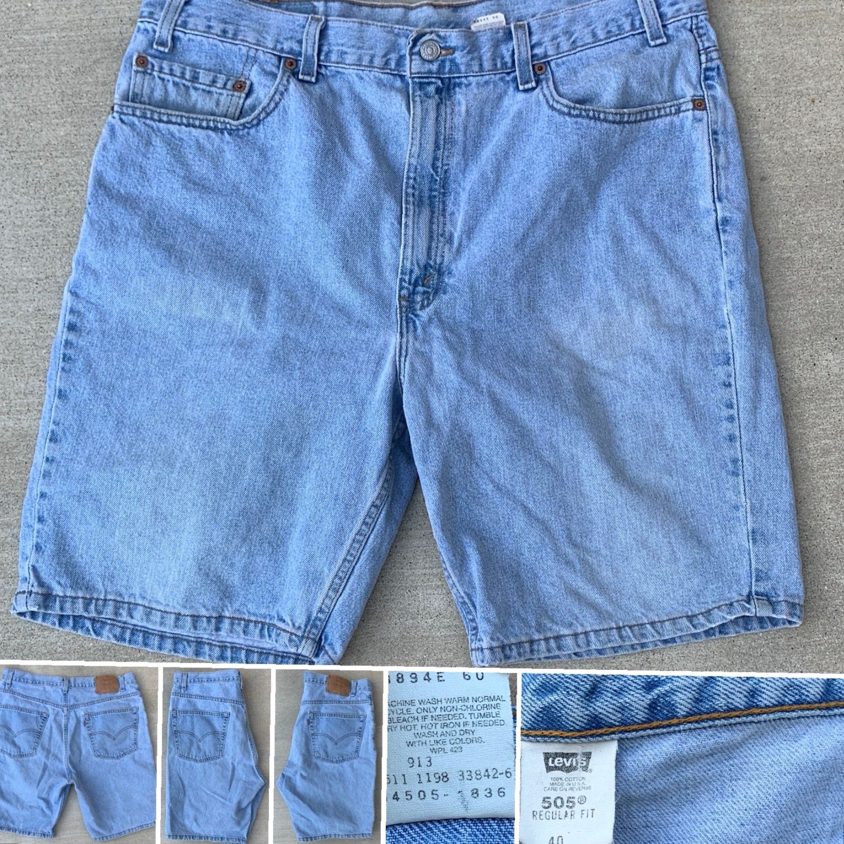 Levi's VINTAGE Levi's 505 Denim Jean Shorts Jorts 90s Made in USA Size 40 Blue Mens 90s Denim, 5-Pocket, Zip, Flat Front, High Rise, Inseam 9.5" Size US 40 / EU 56 - 2 Thumbnail