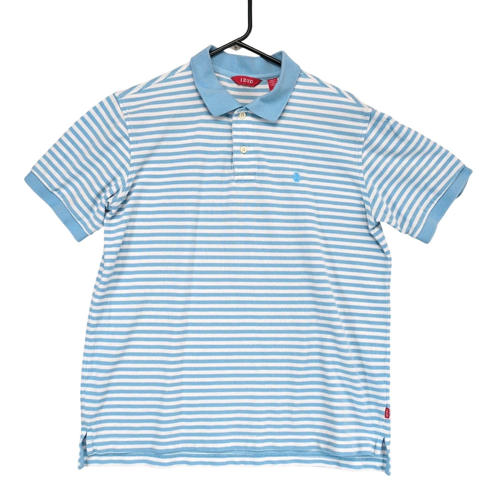 Izod Izod Men's M Light Blue Striped Cotton Logo Golf Polo Shirt Size US M / EU 48-50 / 2 - 1 Thumbnail