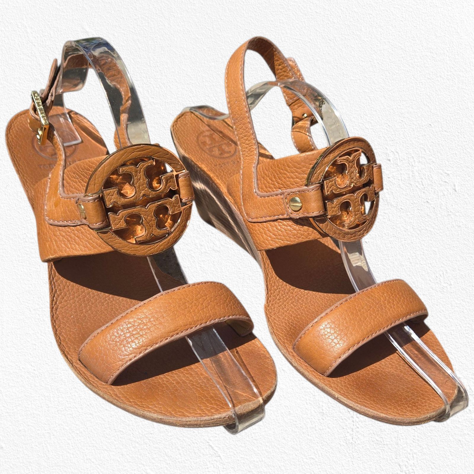 Tory Burch Tory Burch Tan Leather Miller Wedge Sandals Heels Size 10.5M Size US 10.5 / IT 40.5 - 1 Thumbnail