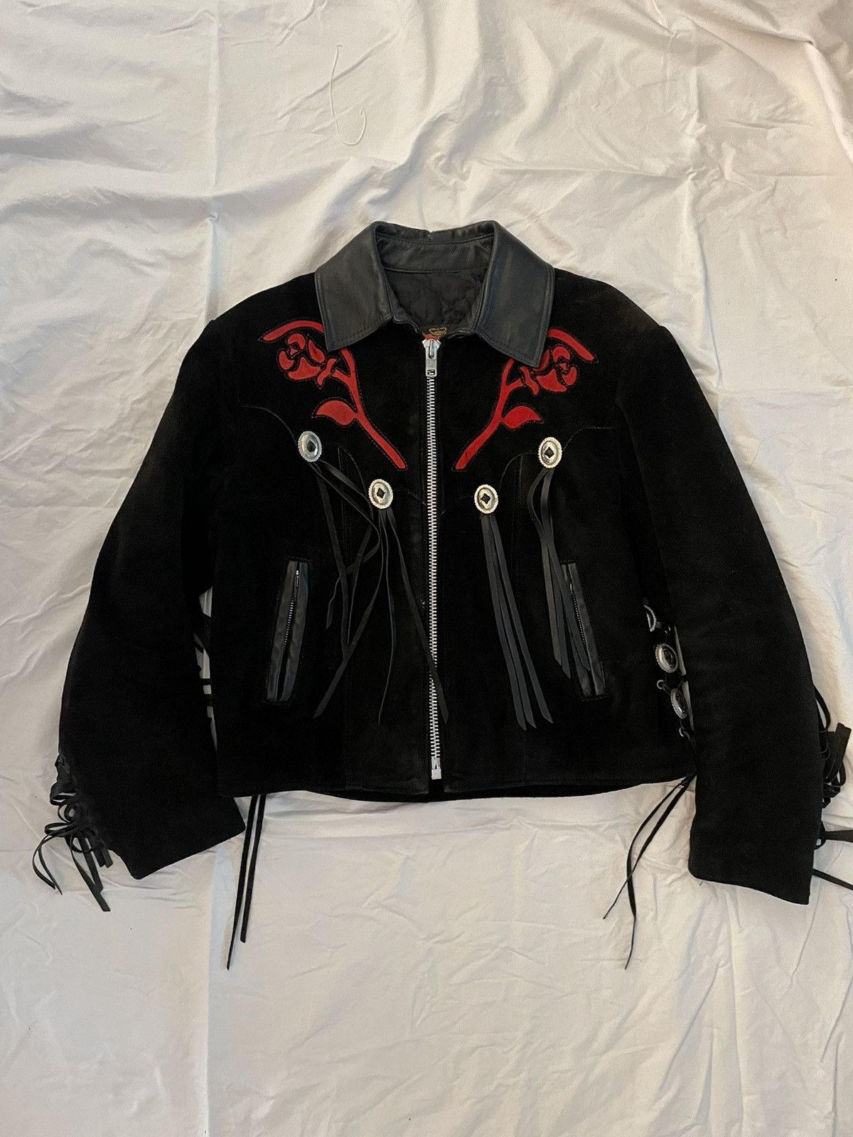 image of Vintage Suede Western Tassel Jacket in Black, Men's (Size Small)