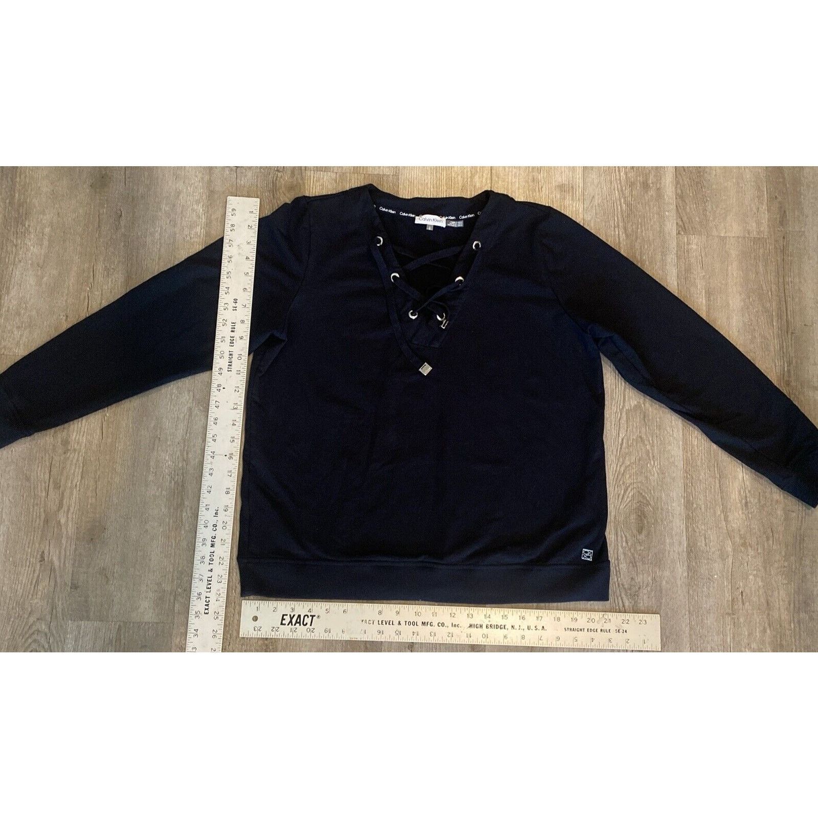 Calvin Klein Calvin Klein Black V Neck Long Sleeve Tunic Top-Size Large Size L / US 10 / IT 46 - 3 Thumbnail