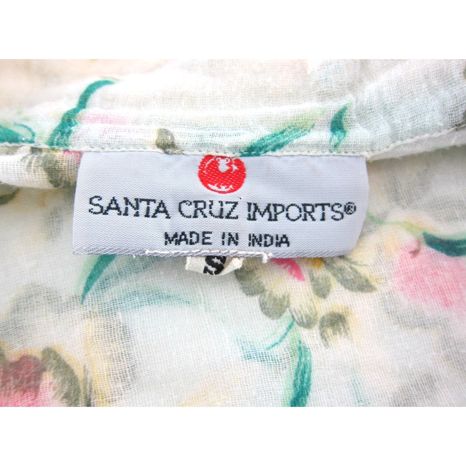 Pinko VINTAGE Santa Cruz Imports Blouse Shirt Womens S Green Floral Short Sleeve Button Collared 100% Cotton Gauze Hippie Spring Summer 90s Size S / US 4 / IT 40 - 3 Thumbnail