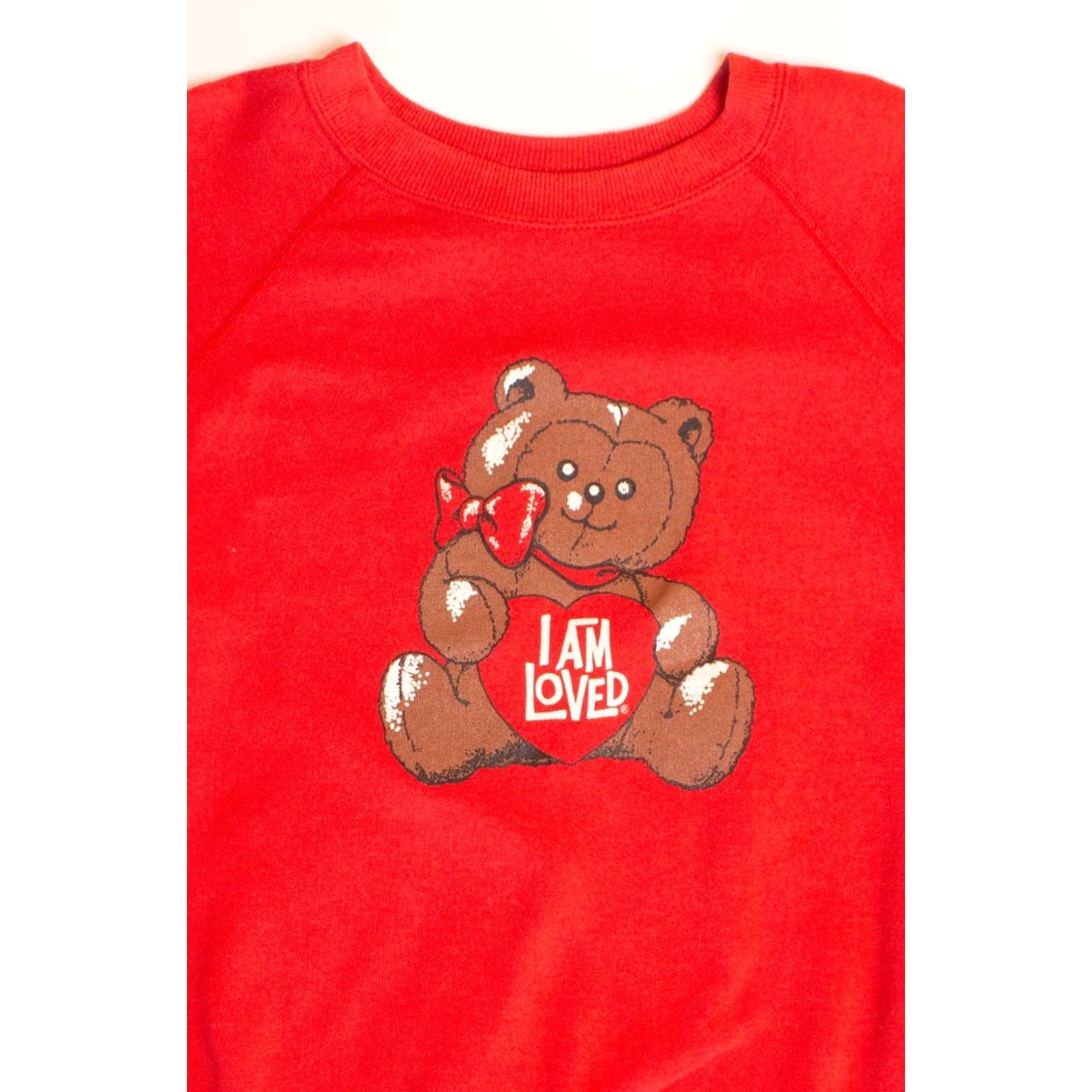 Vintage Vintage Bassett-Walker I Am Loved Teddy Bear Sweatshirt Shirt Large Red 1980s USA Mens Size US L / EU 52-54 / 3 - 2 Thumbnail