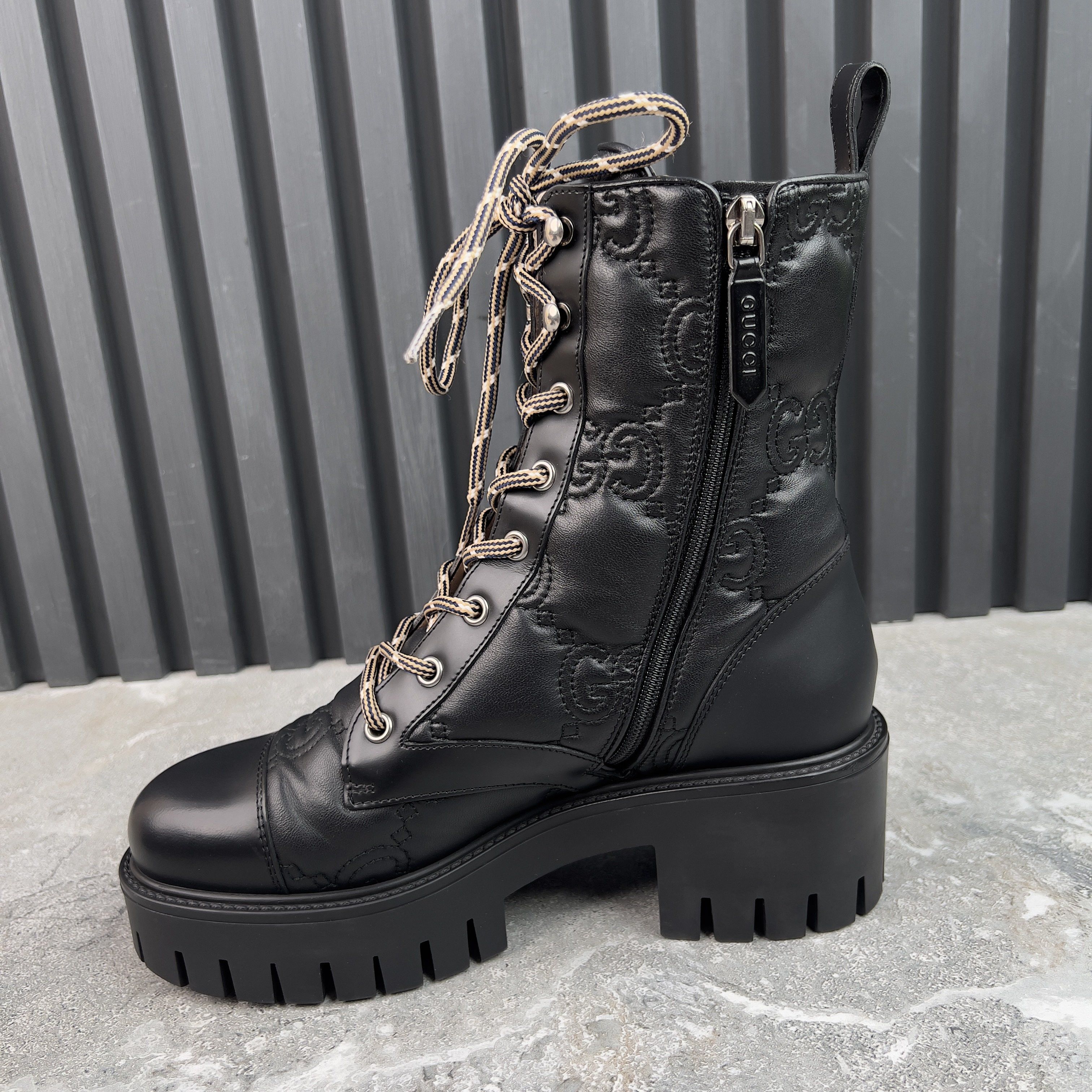 Gucci Cordovan Lux Nappa GG Matelasse Cap Toe Combat Boots Leather Size US 7.5 / IT 37.5 - 6 Thumbnail