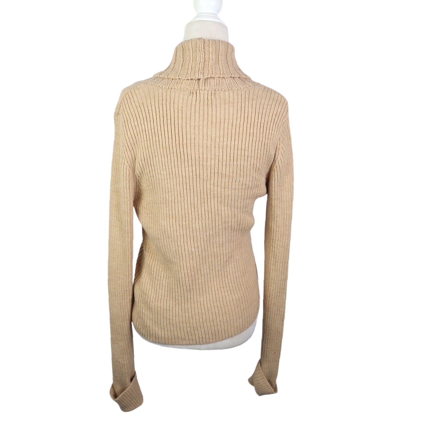 Energie VINTAGE Energie Tan Rib Knit Wrap Front Cardigan Sweater L Women Long Sleeve Knit Acrylic Casual Fall Spring Size L / US 10 / IT 46 - 4 Thumbnail
