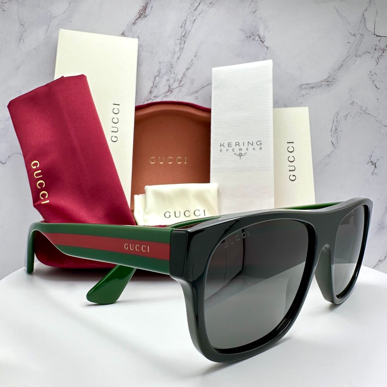 Gucci New Gucci Sunglasses Polarized Black Square Red Green Web Size ONE SIZE - 14 Thumbnail