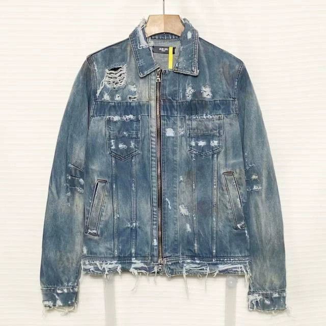 Amiri Amiri Original Year Oily Stain Destroyed Zip-Up Denim Jack Size US M / EU 48-50 / 2 - 1 Thumbnail