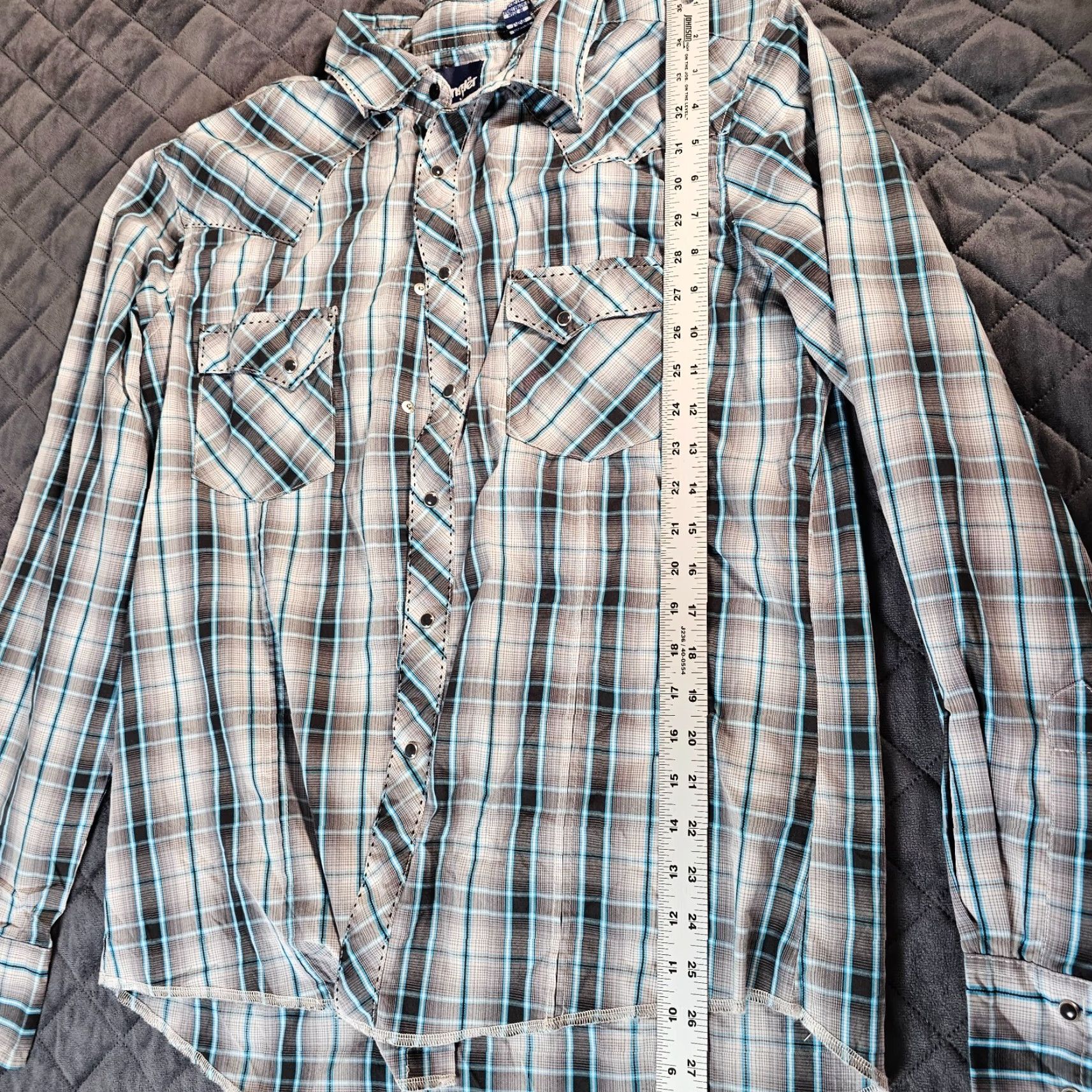 Wrangler Wrangler Button-Up Shirt Mens Large Gray Plaid Long Sleeve Western USA Snap Pearl Button Up Collared Shirt Western USA Button-Front Size US L / EU 52-54 / 3 - 5 Thumbnail