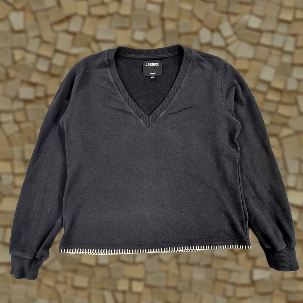 L'AGENCE L'AGENCE Jumper Womens Pullover V-Neck Black M Cotton Blend Knit Long Sleeve Made In USA Size M / US 6-8 / IT 42-44 - 1 Thumbnail
