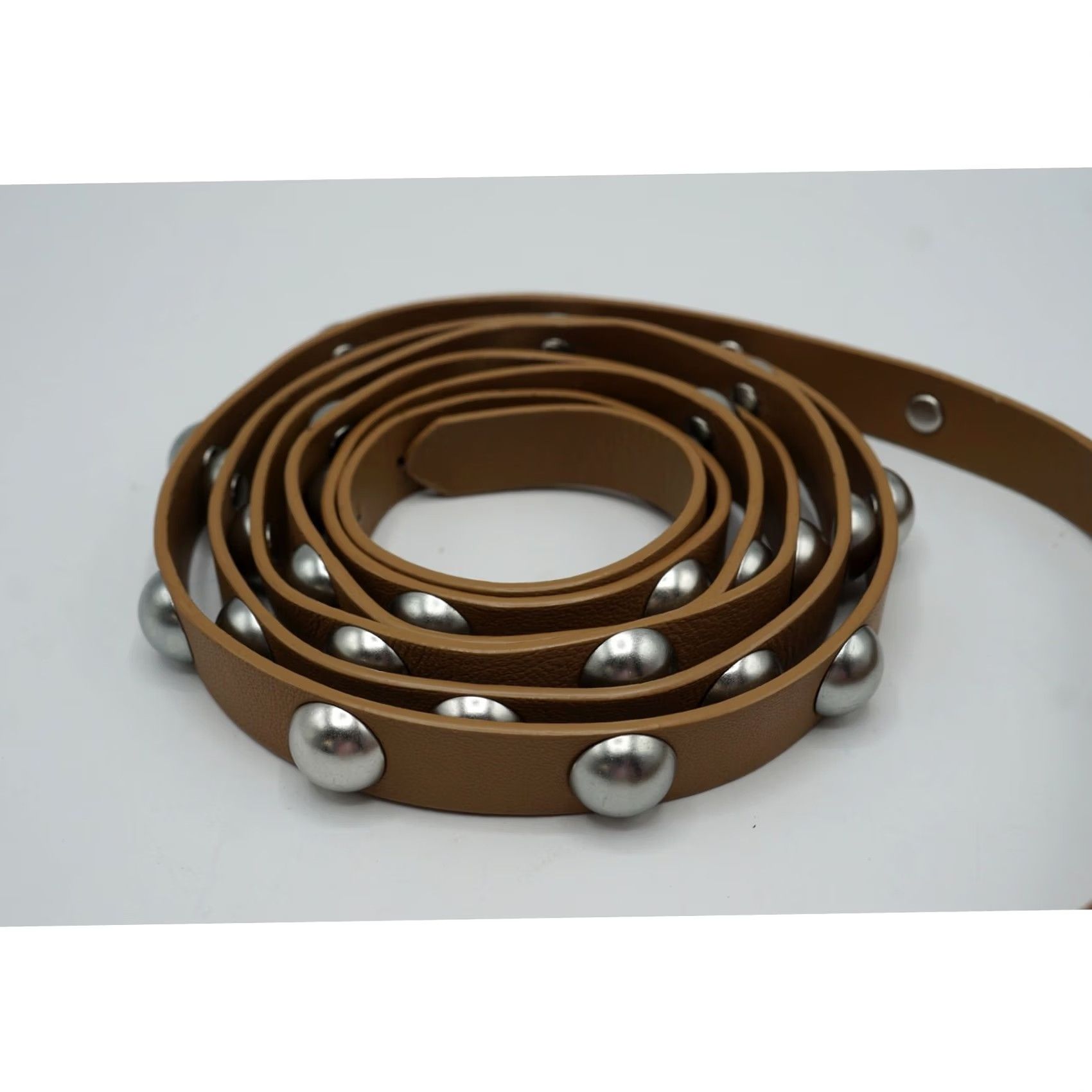 Doublet Brown Leather Belt Ladies Double Wrap Silver Studs L Size ONE SIZE - 2 Thumbnail