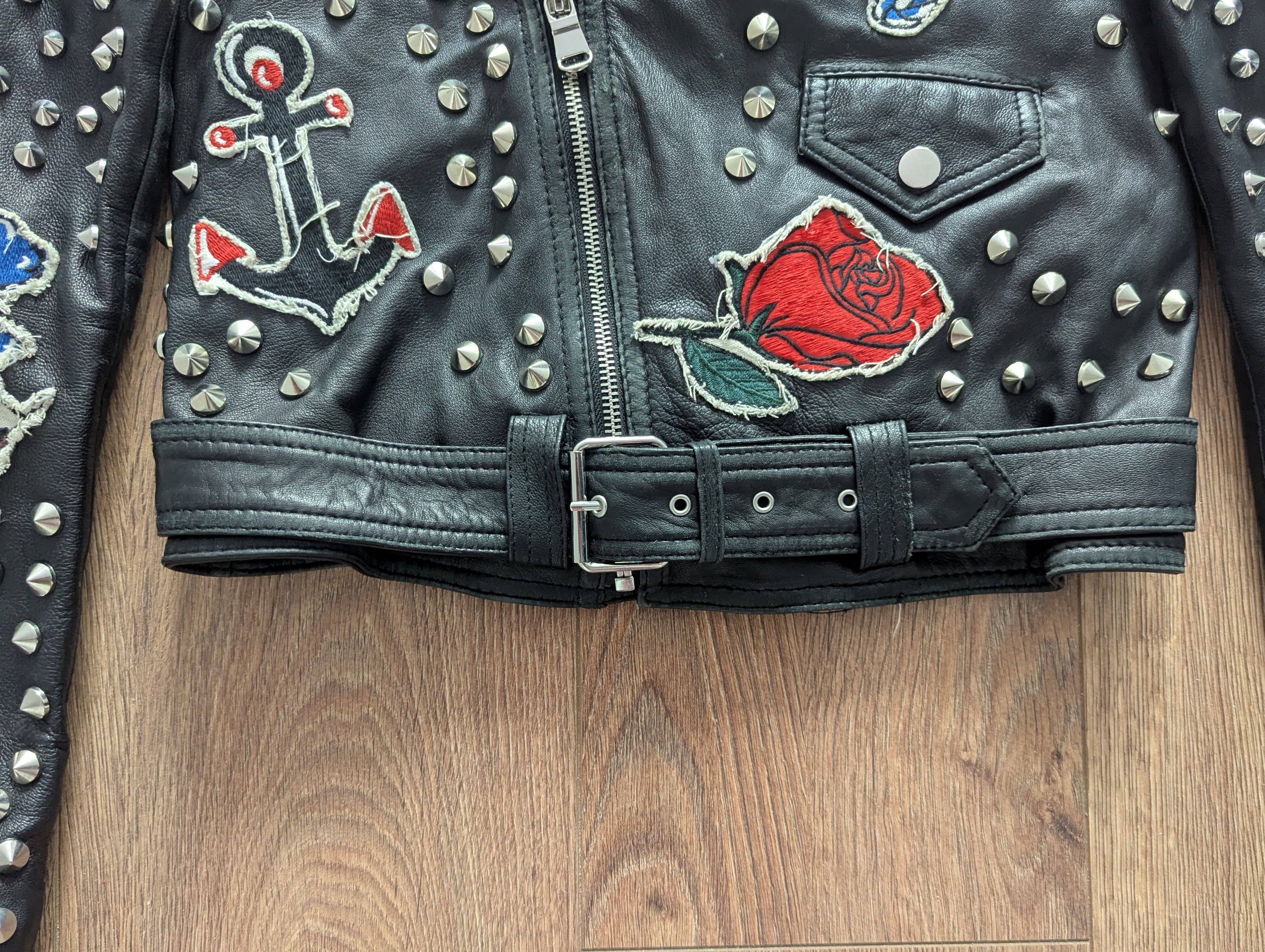 Zara Zara Studded cMotorcycle Biker Jacket Sailor Patches Size XS / US 0-2 / IT 36-38 - 10 Thumbnail