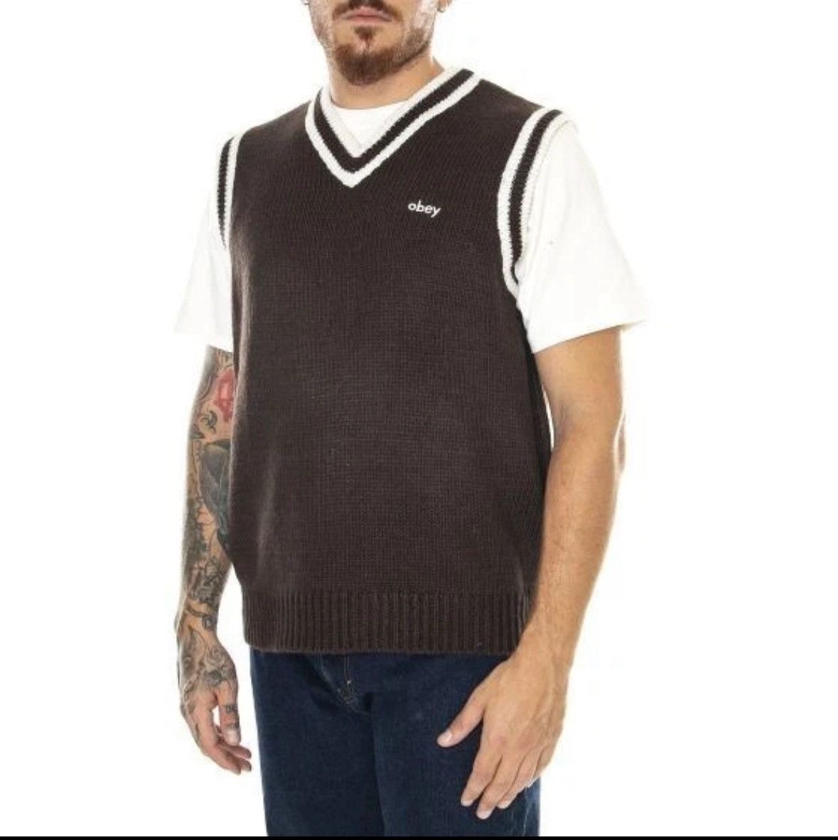 Obey Obey Wool Blend Alden Sweater Vest In Brown W/ Contrast Trim Size US M / EU 48-50 / 2 - 1 Thumbnail