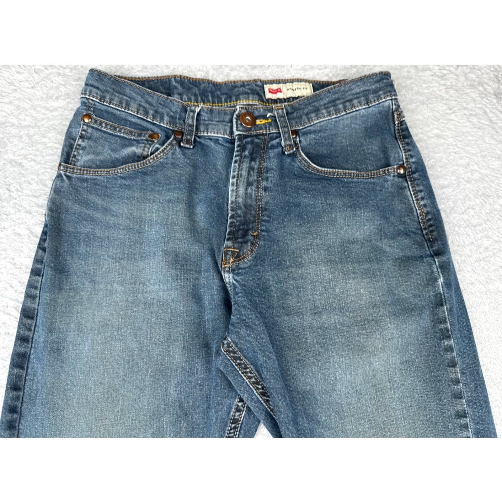 Wrangler Wrangler Jeans Mens 27 Blue Denim Atheltic Fit Straight Leg Cotton Blend 27x29 Size US 27 - 4 Thumbnail