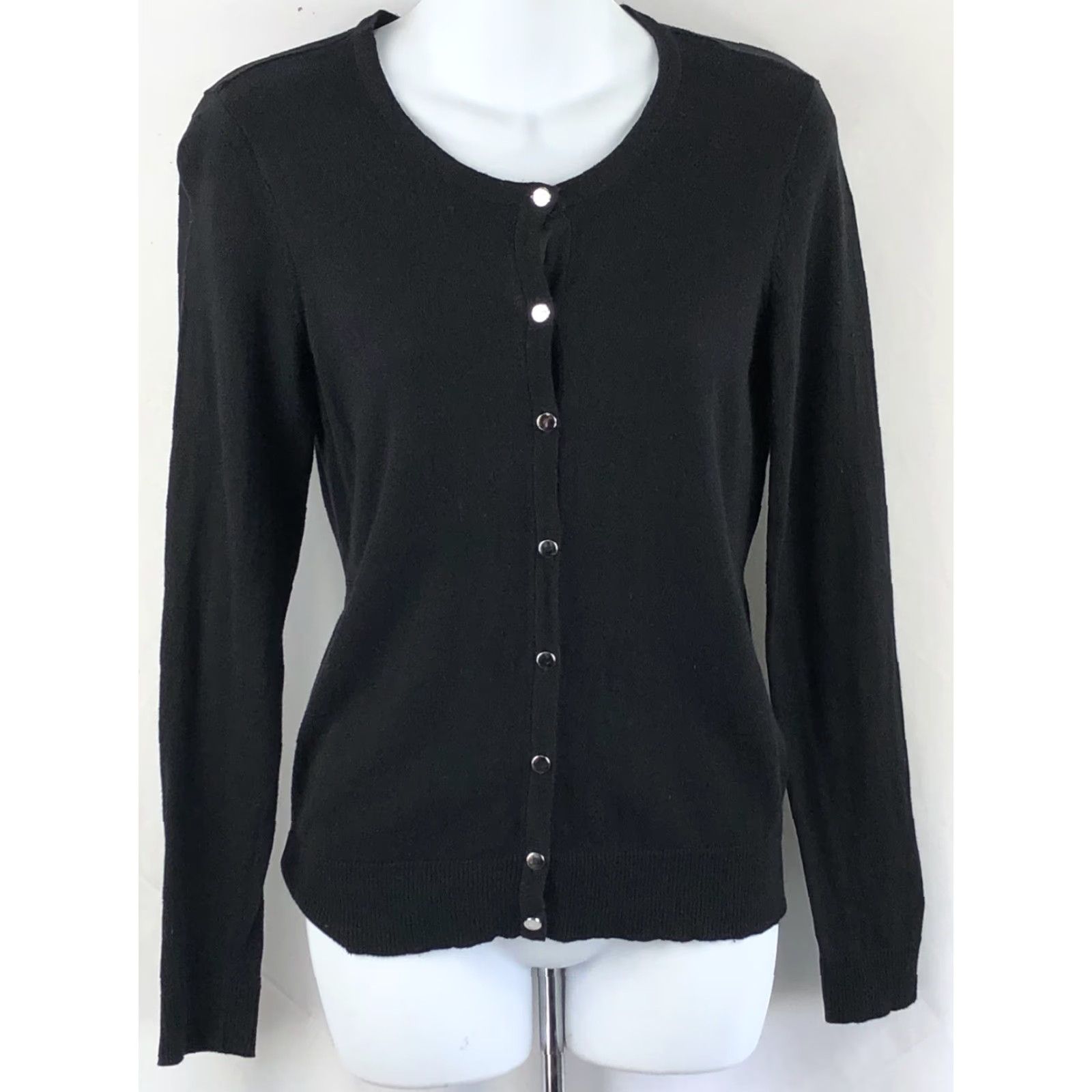 Vintage VINTAGE New York & Co Cardigan Sweater M Blk ButtonUp RoundNeck 90s Y2K Bratz Womens Cardigan Sweater Black Slim Knit Long Sleeve Button Front Size M / US 6-8 / IT 42-44 - 5 Thumbnail