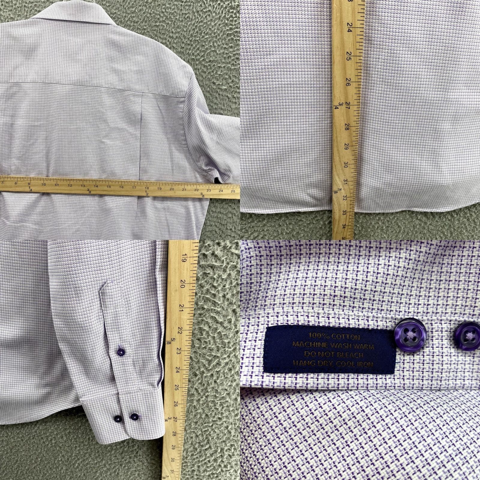 David Donahue David Donahue Dress Shirt Purple Houndstooth 16.5 36/37 Men’s Regular Fit Long Sleeve Button Cuff 100% Cotton Vintage? No Size 42R - 8 Thumbnail