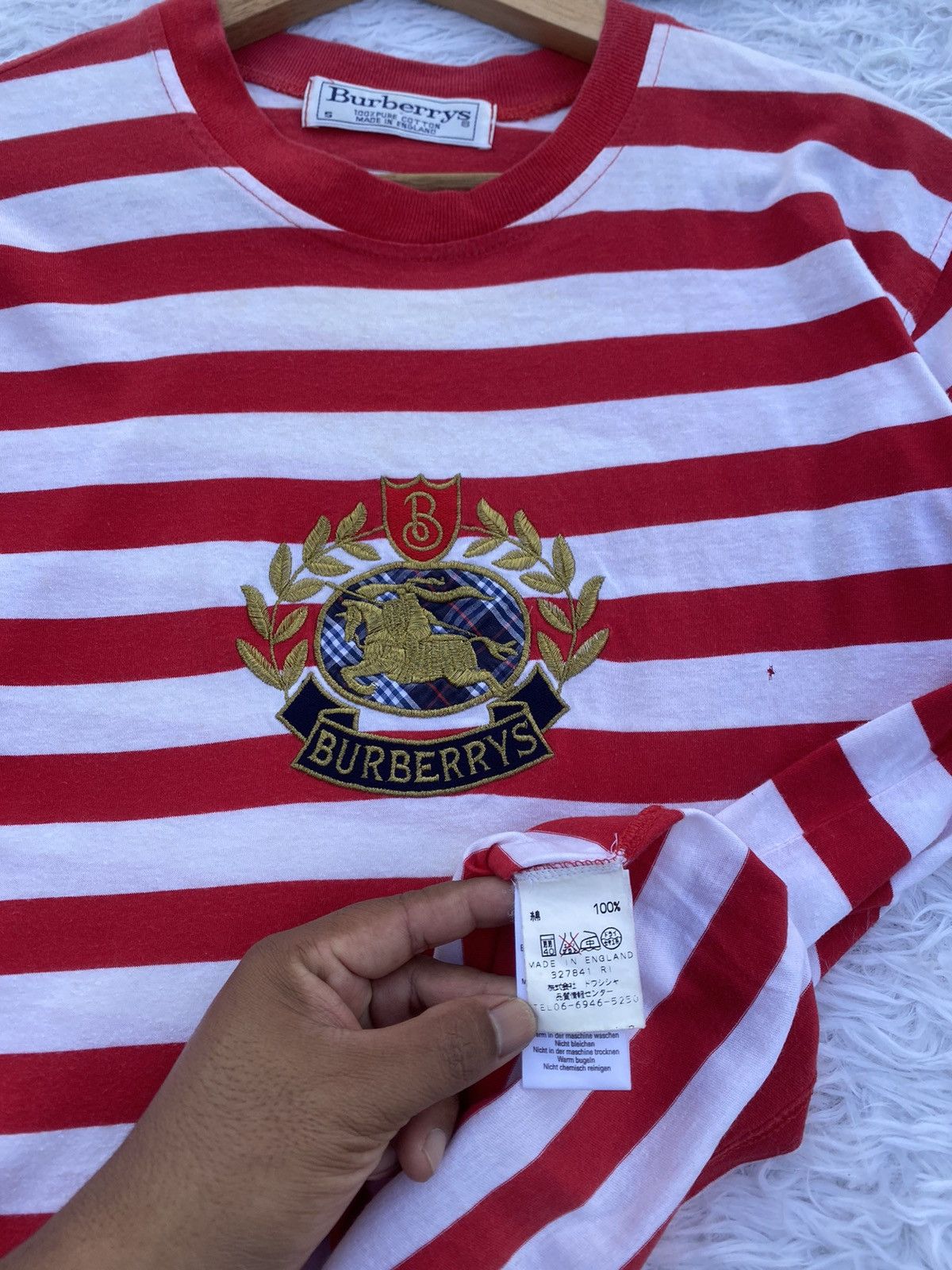 Burberry Rare Vintage Burberry Spellout Biglogo Stripes Tshirt Size US M / EU 48-50 / 2 - 17 Thumbnail