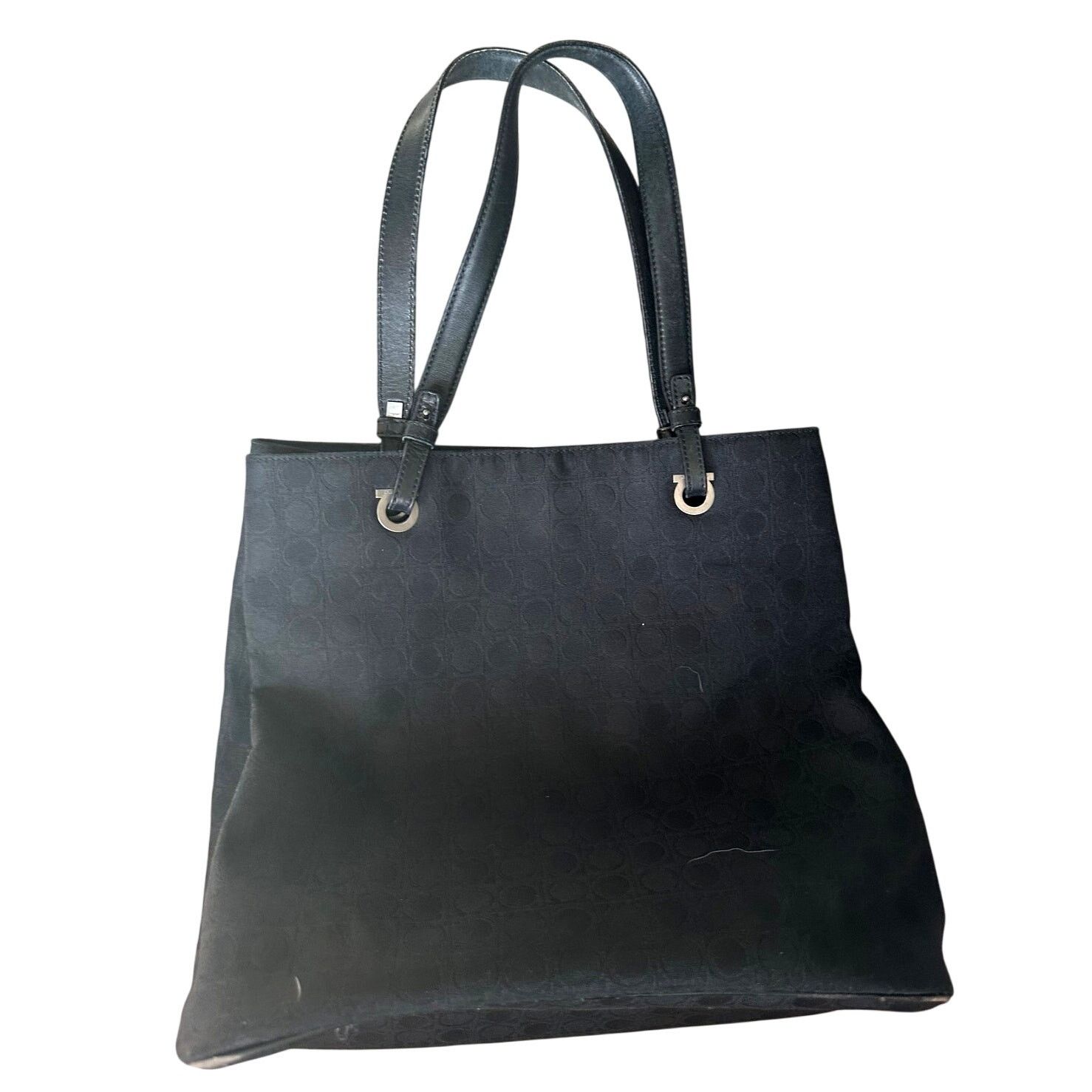 Salvatore Ferragamo Salvatore Ferragamo Black Gancini Canvas w Leather Tote Bag Size ONE SIZE - 2 Thumbnail