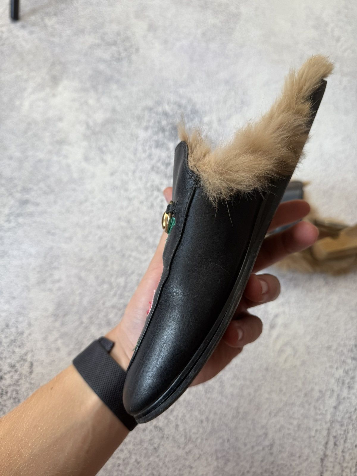Gucci Gucci Princetown Fur Slippers with Rose Embroidery Size US 5.5 / EU 38 - 12 Thumbnail