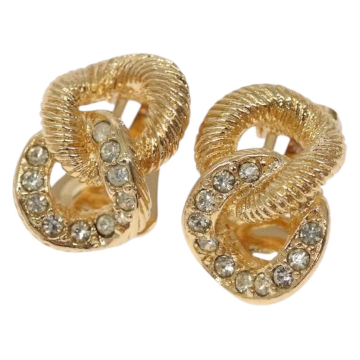 Dior Christian Dior Vintage Chain Link Clip-On Earrings Metal with Crystals Size ONE SIZE - 1 Thumbnail