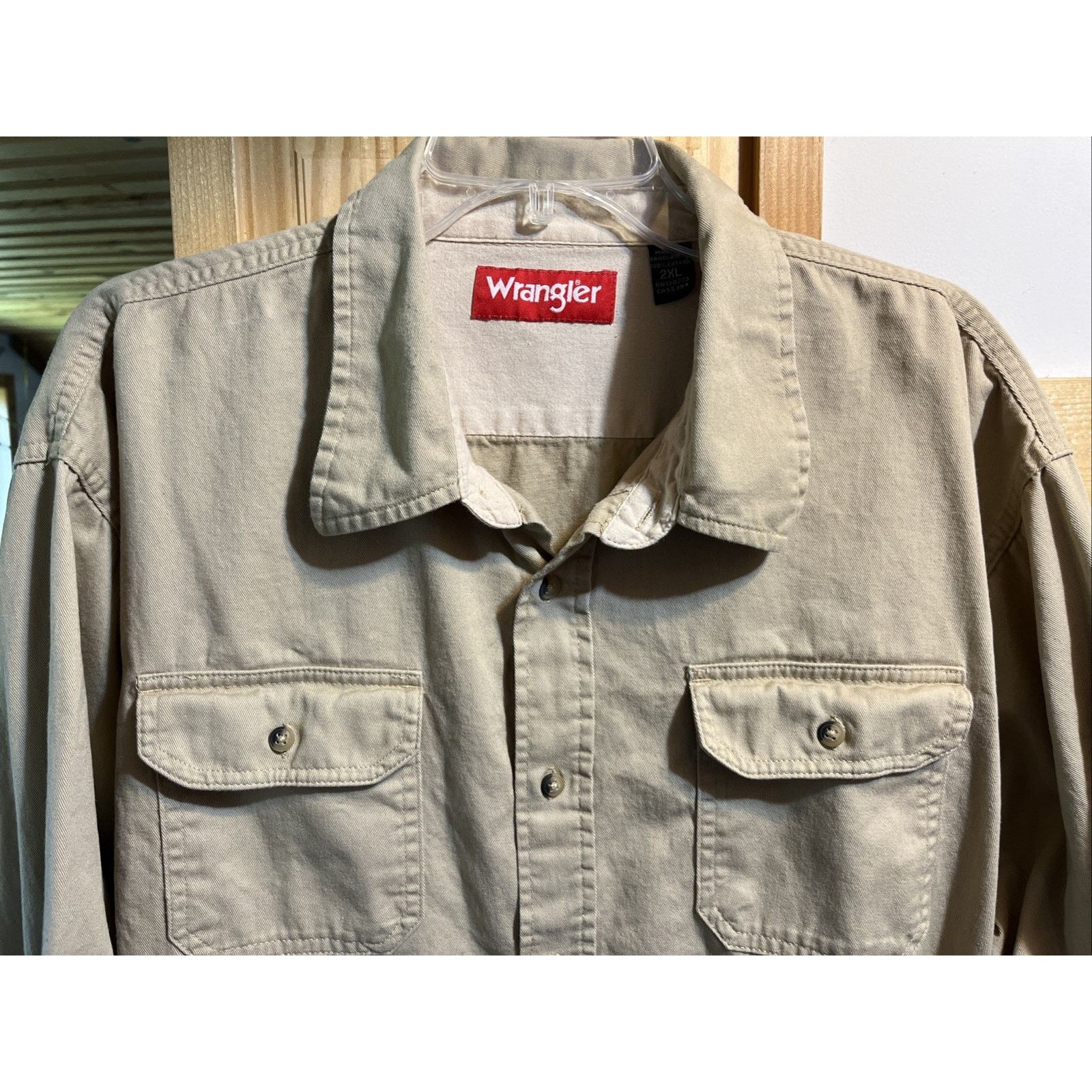 Wrangler Wrangler Cotton Men's Shirt XXL Long Sleeve Canvas Brown Size US XXL / EU 58 / 5 - 4 Thumbnail